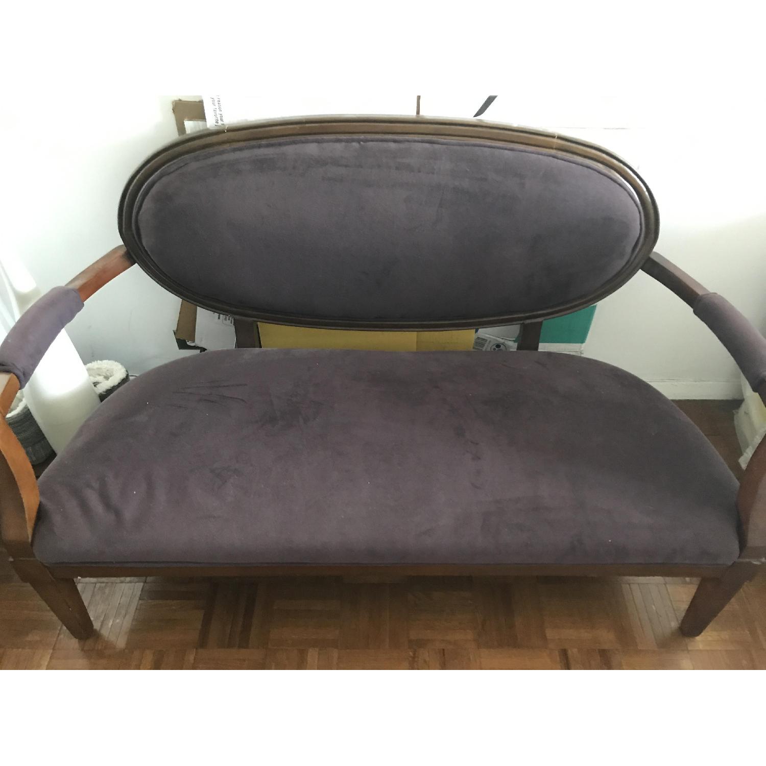 Faux Velour Eggplant Settee - image-3