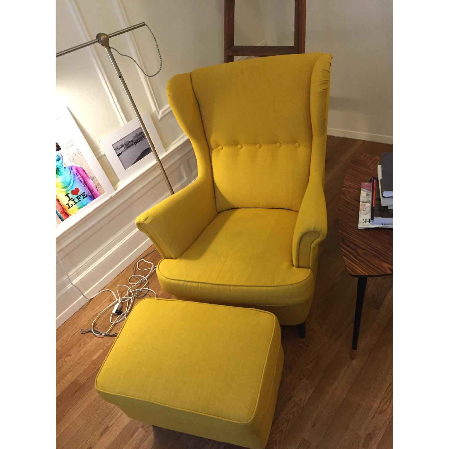 Ikea Strandmon Yellow Armchair & Ottoman - image-1