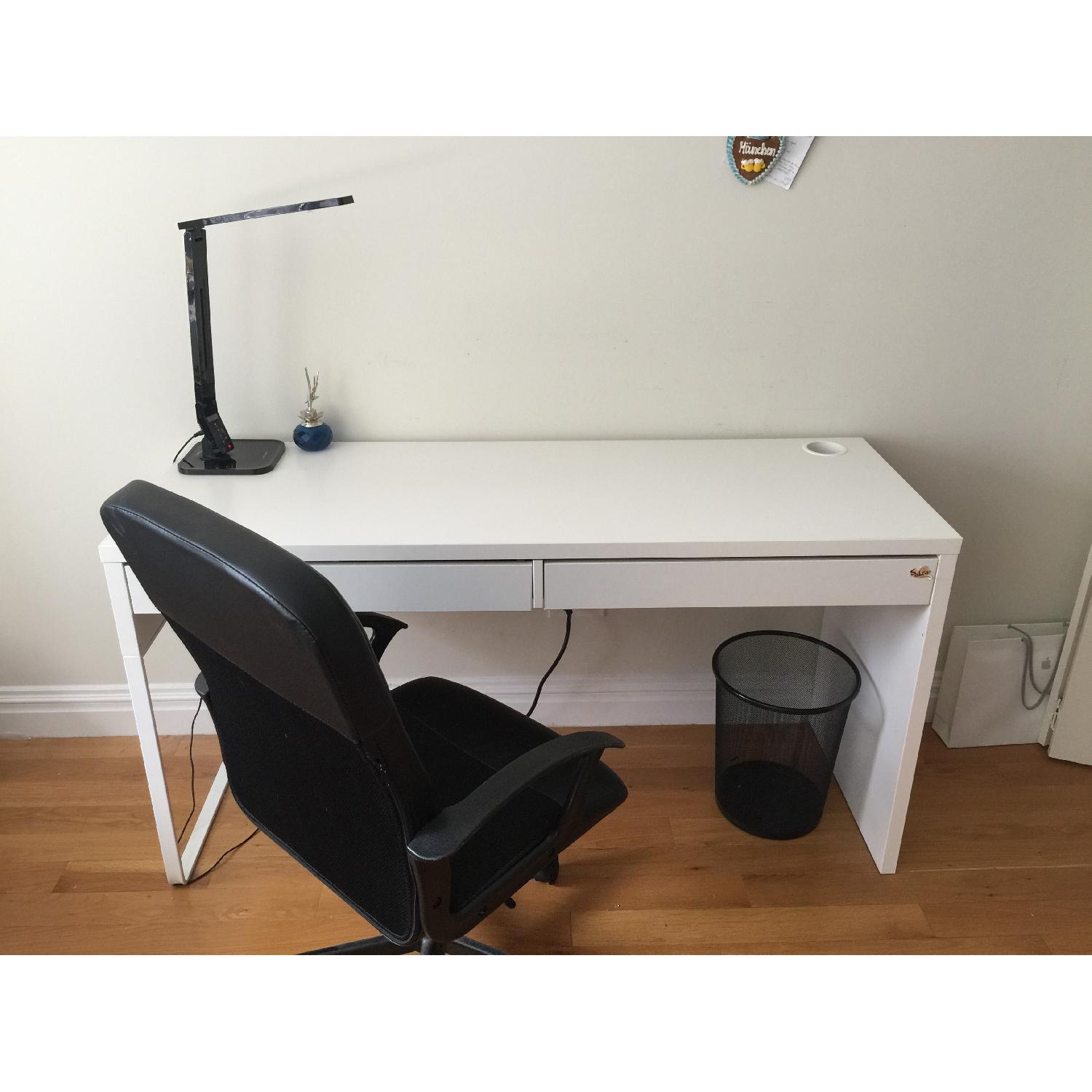 Ikea Micke White Desk + Black Renberget Chair - image-1