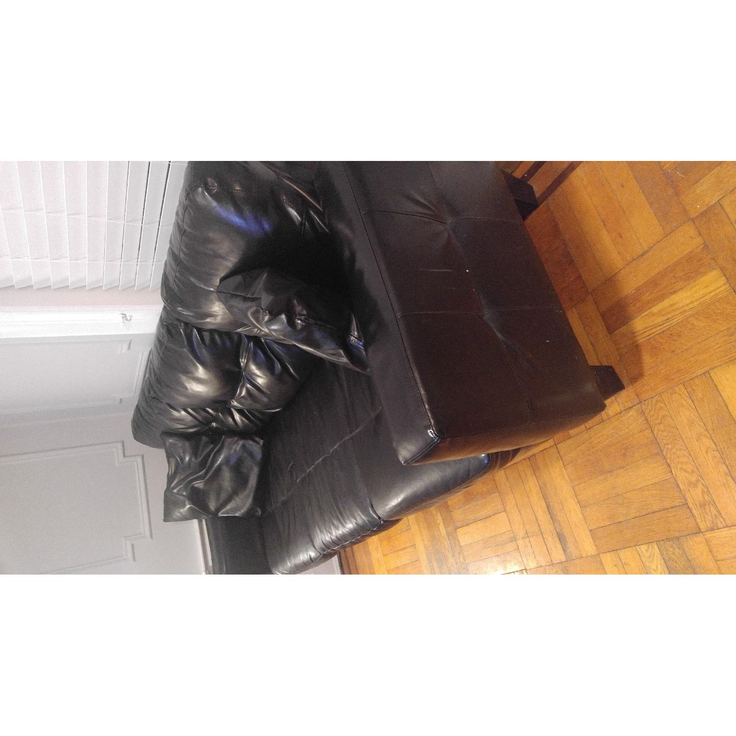 Jennifer Convertibles Black Bonded Leather Apartment Sofa - image-1