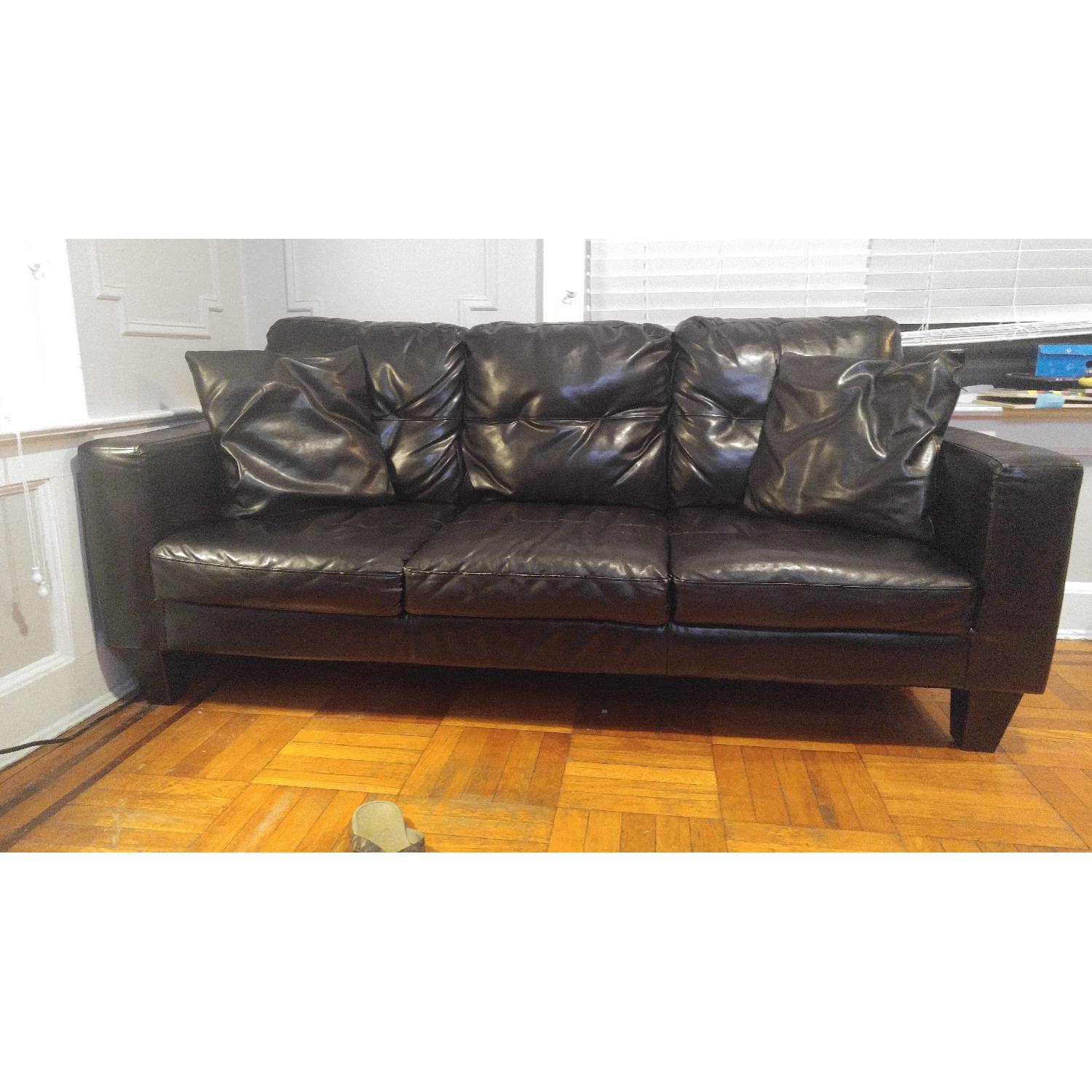 Jennifer Convertibles Black Bonded Leather Apartment Sofa - image-3