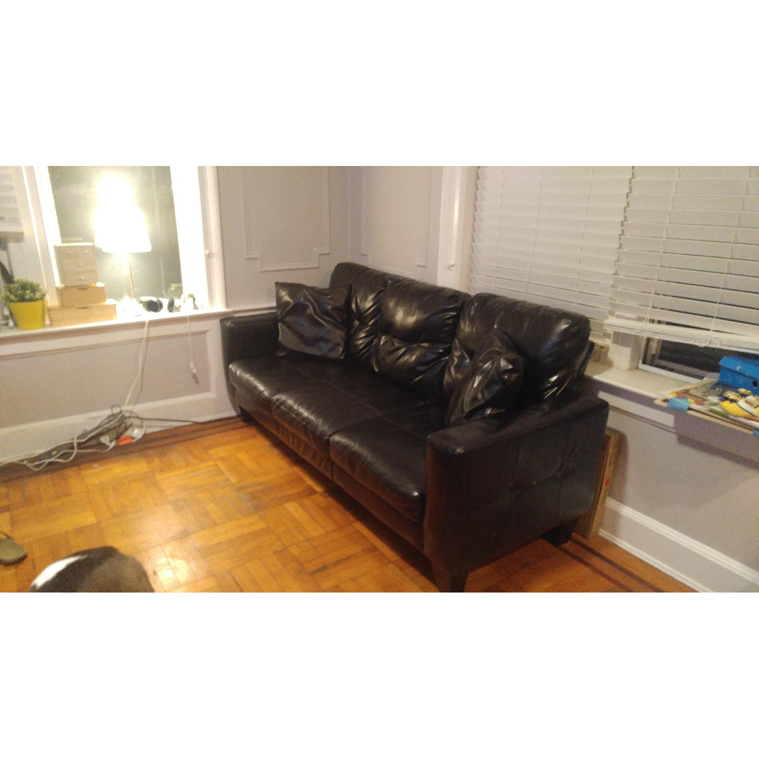 Jennifer Convertibles Black Bonded Leather Apartment Sofa - image-4