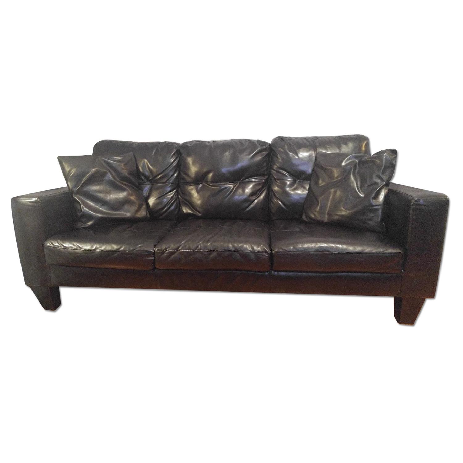 Jennifer Convertibles Black Bonded Leather Apartment Sofa - image-0
