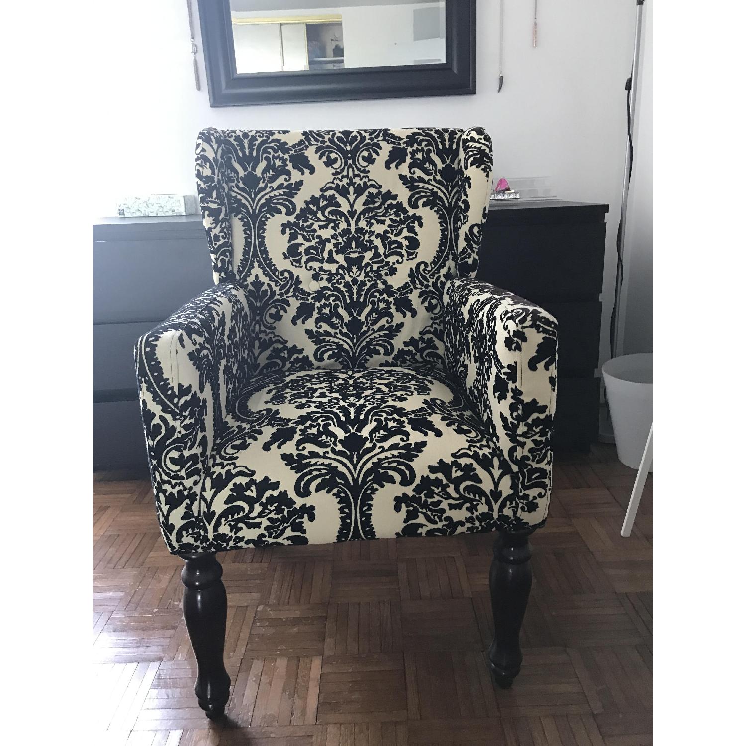 Black Flocked Damask Accent Chair - image-1