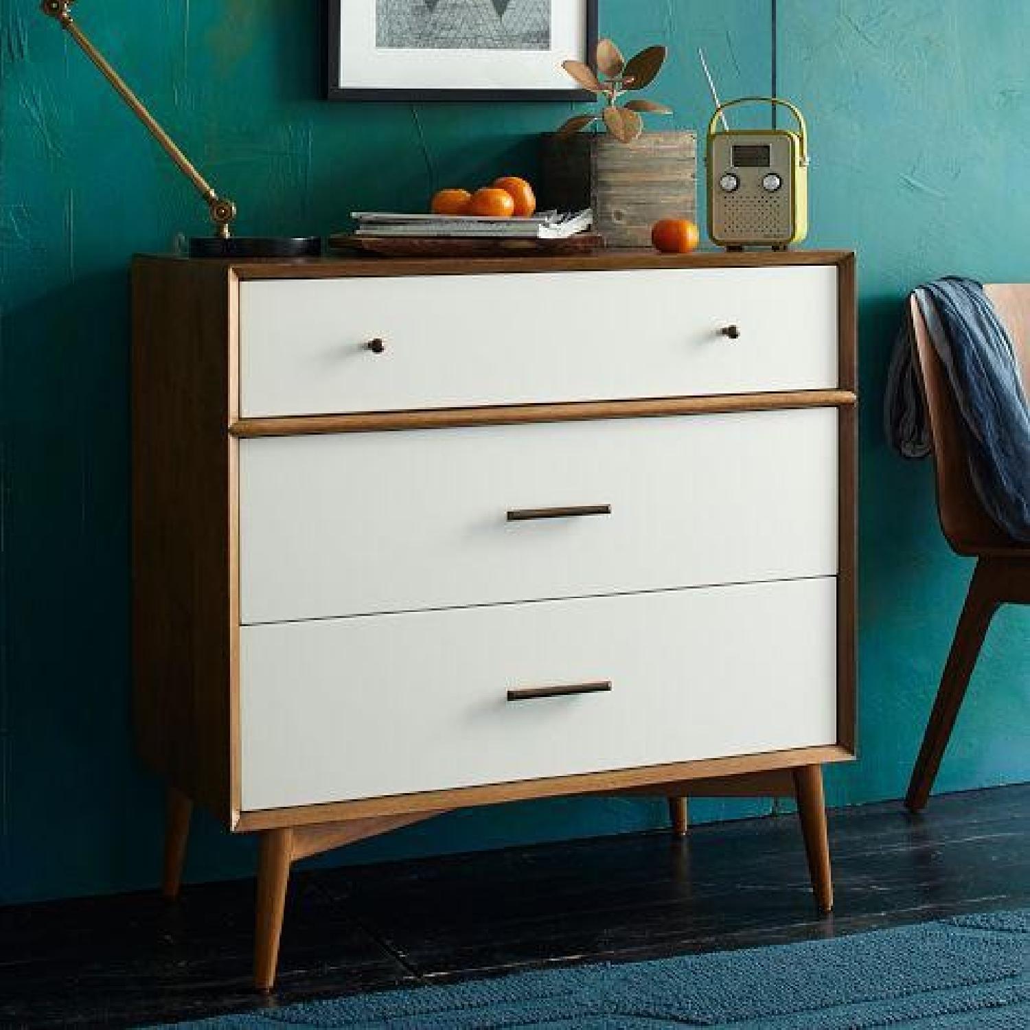 West Elm Mid-Century 3-Drawer Dresser in White & Acorn - image-1