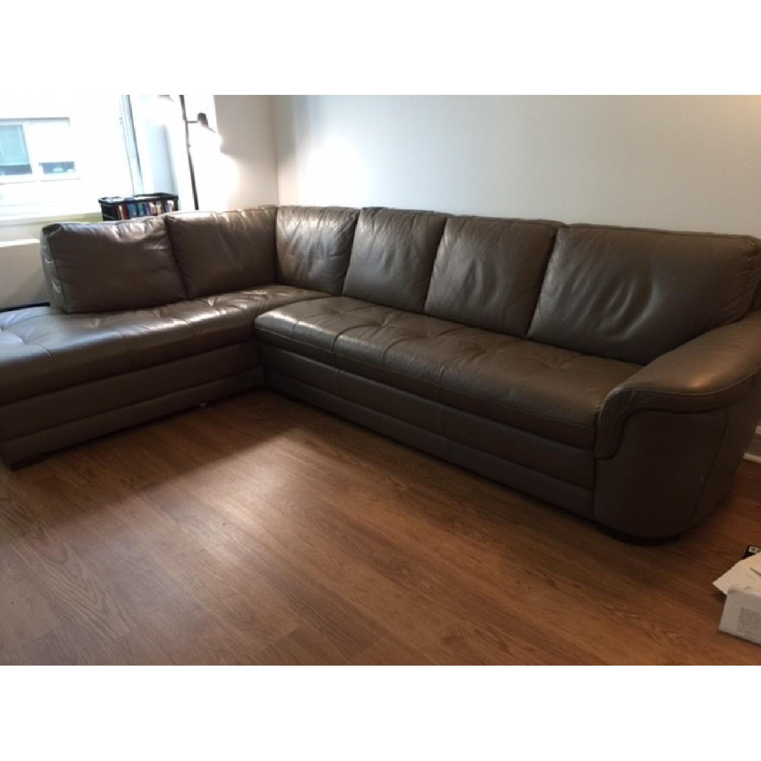 Raymour & Flanigan L Shaped Leather Sectional Couch - image-1