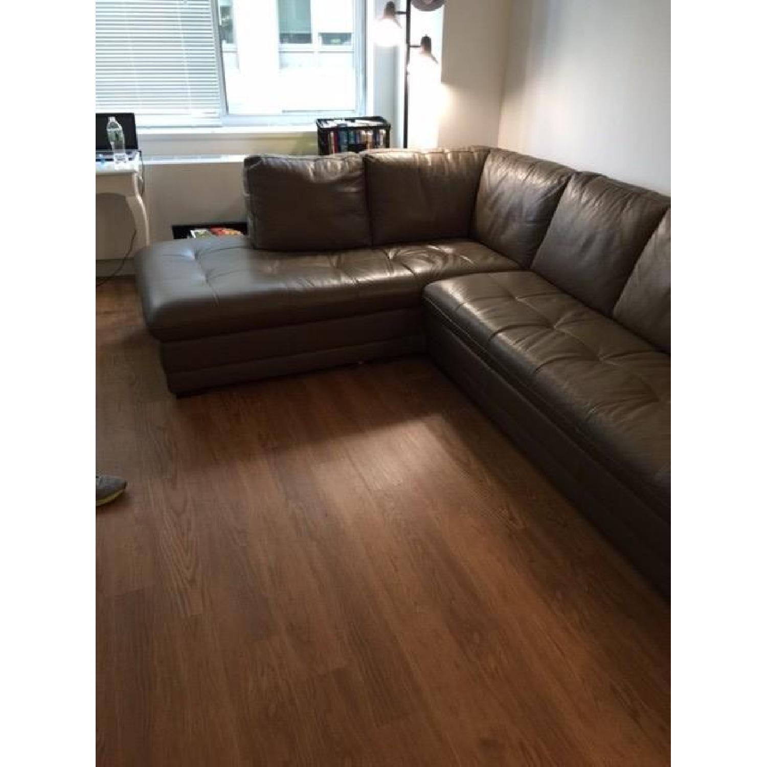 Raymour & Flanigan L Shaped Leather Sectional Couch - image-3