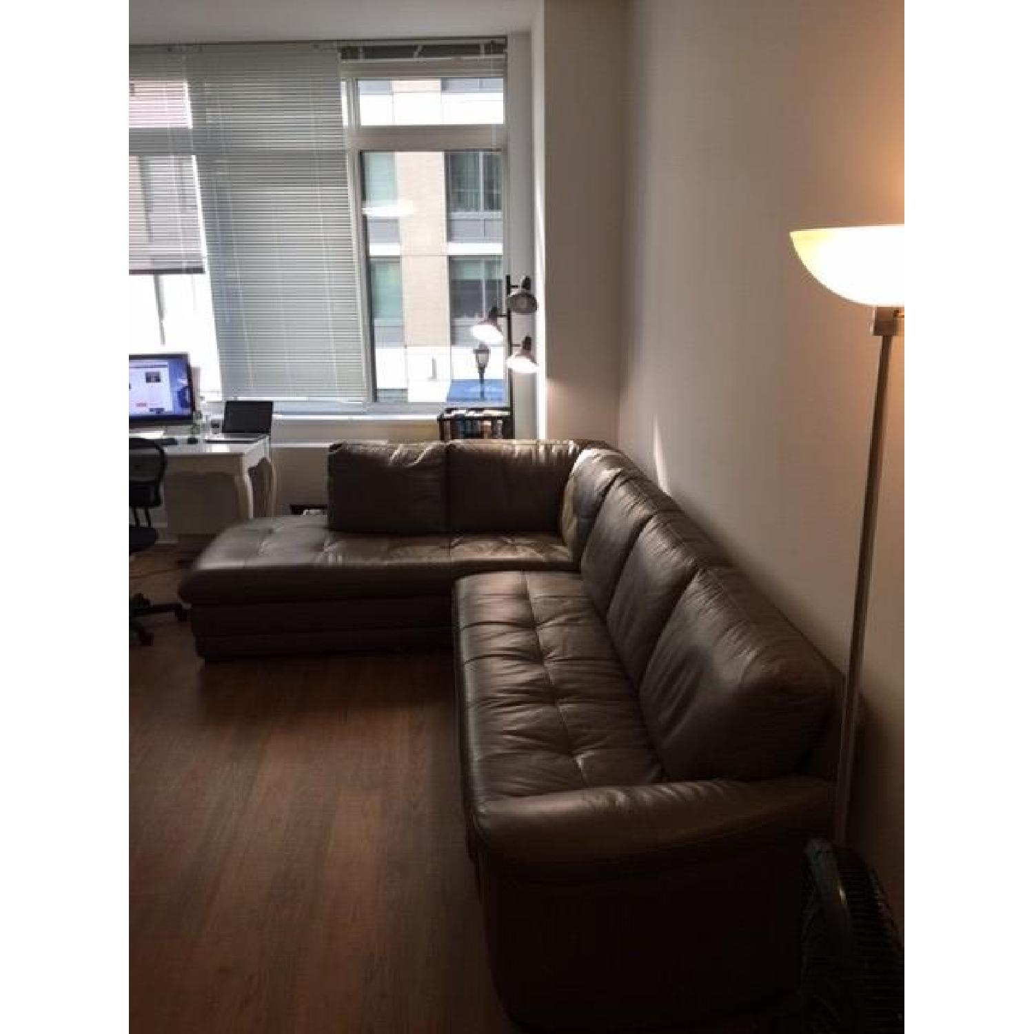 Raymour & Flanigan L Shaped Leather Sectional Couch - image-5