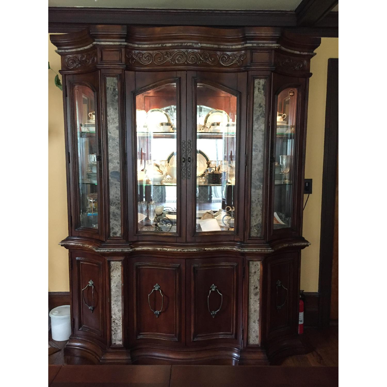 Wood Dining Table w/ 8 Chairs + Hutch - image-1