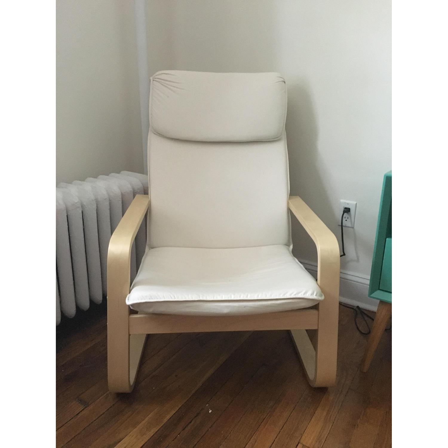 Ikea Poang Birch Veneer Armchair w/ Cream Cushion - image-1