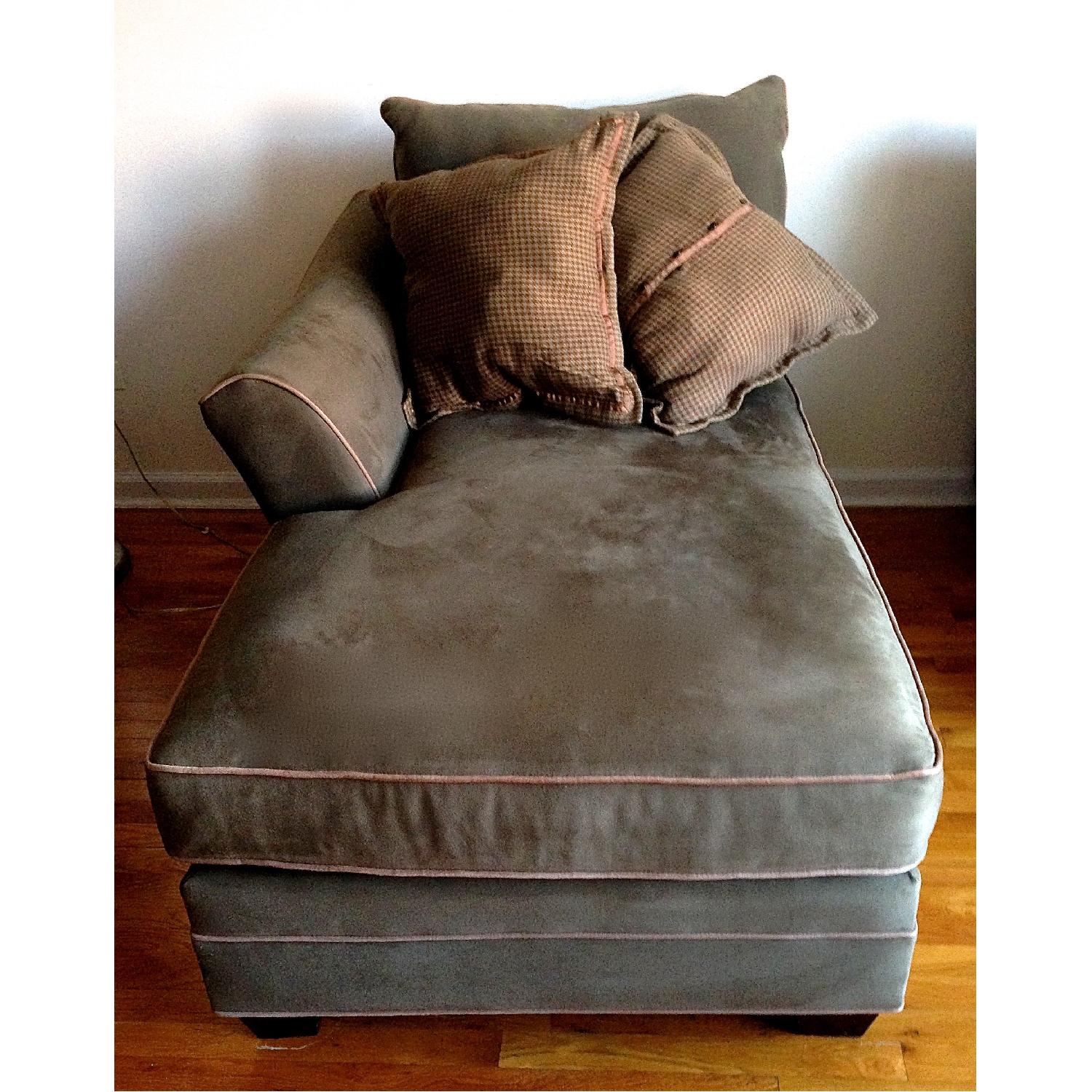 Raymour & Flanigan Espresso Microfiber Chaise Lounge w/ Pillows - image-1