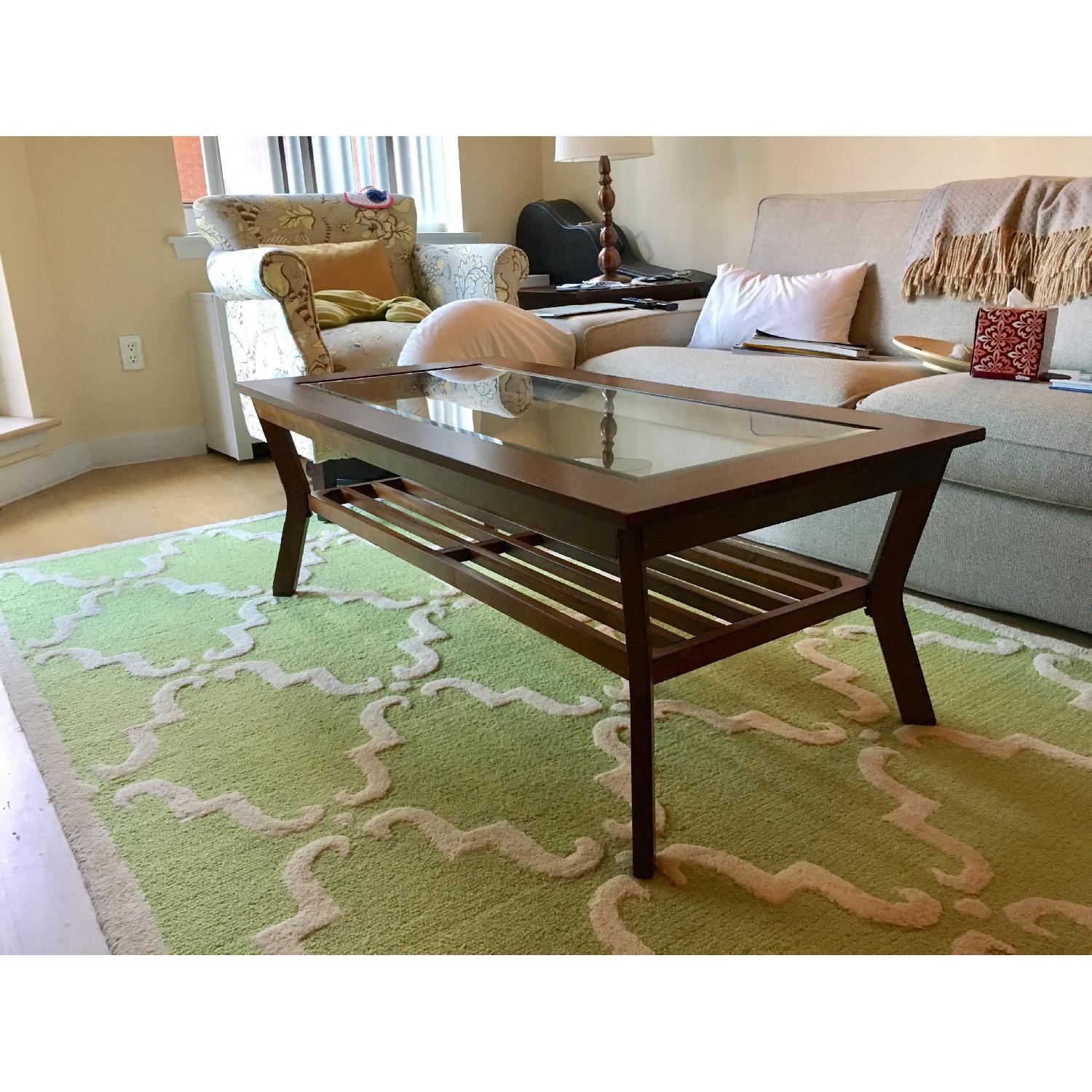 Klaussner Furniture Glass Top Dark Wood Coffee Table - image-2