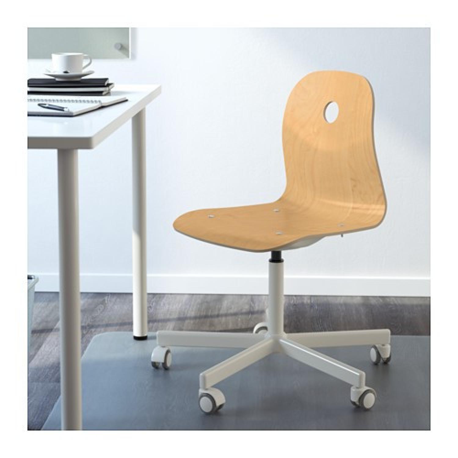 Ikea White & Birch Swivel Chair - image-2
