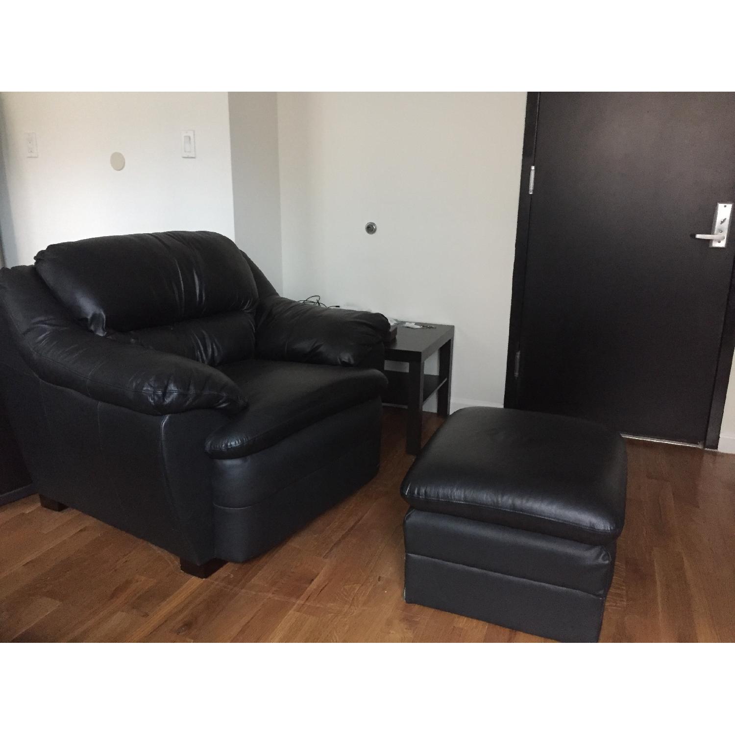Ikea Leather 3 Seater Sofa + Chair & Ottoman - image-2