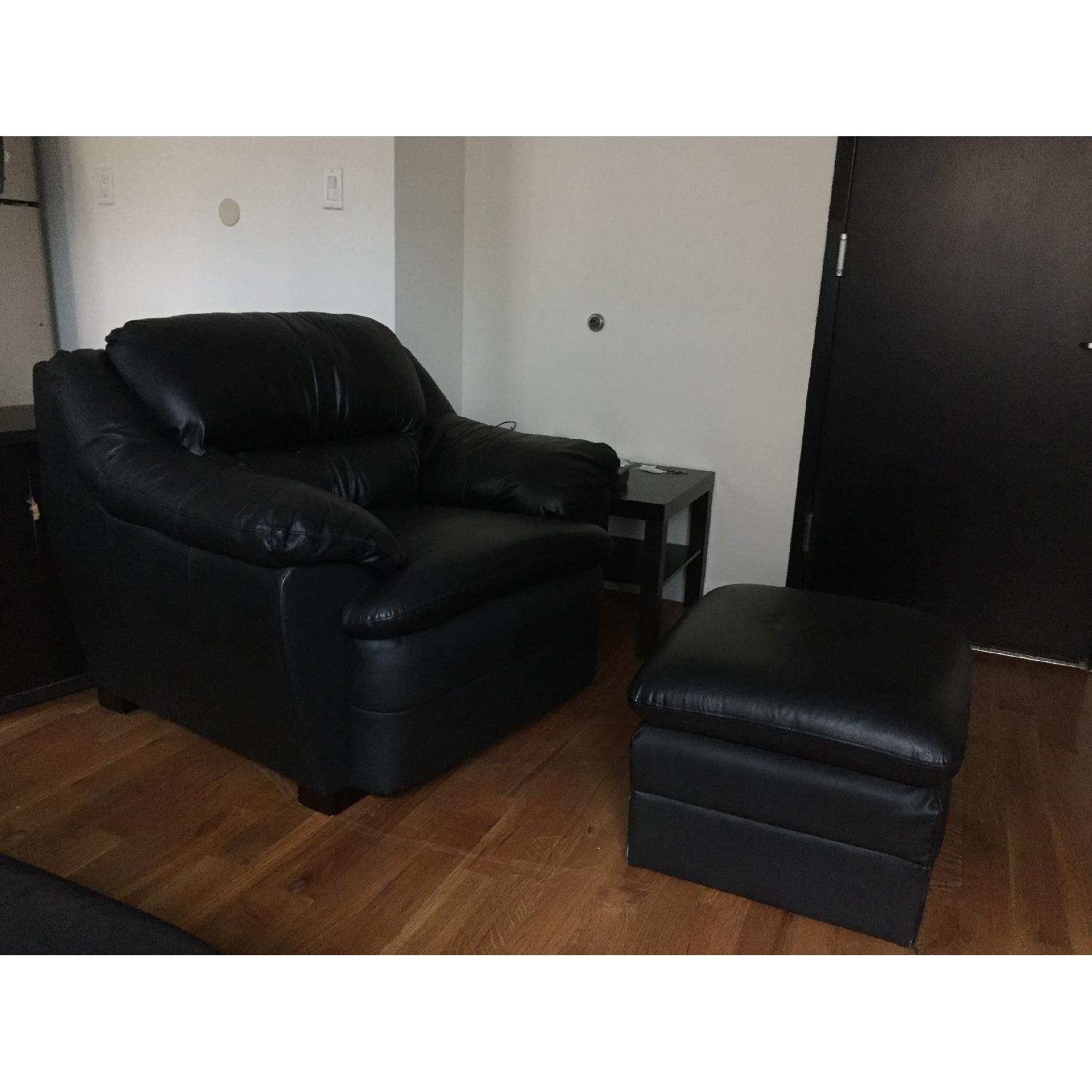 Ikea Leather 3 Seater Sofa + Chair & Ottoman - image-4