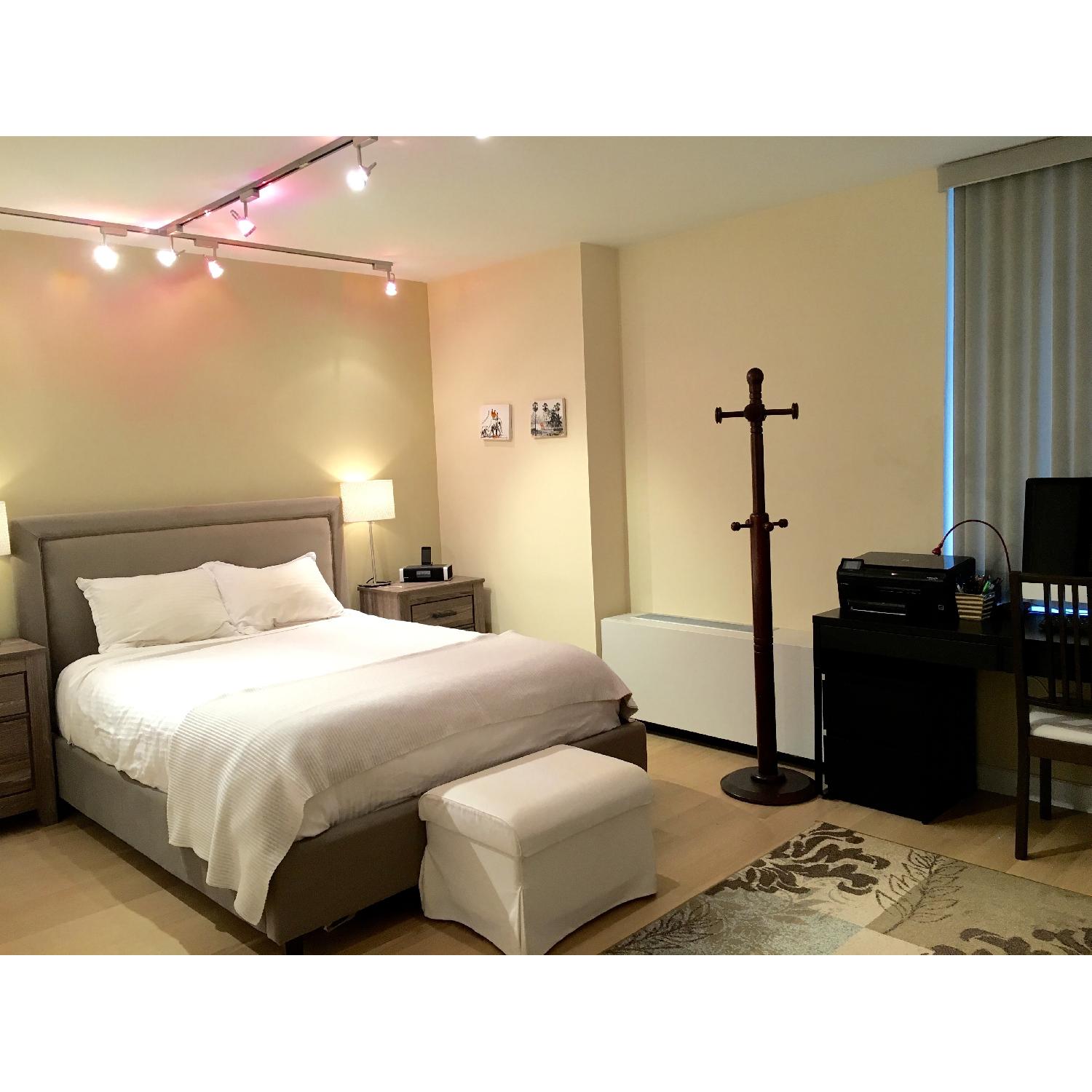 Queen Size Grey Upholstered Bed Frame w/ Metal Studs - image-3
