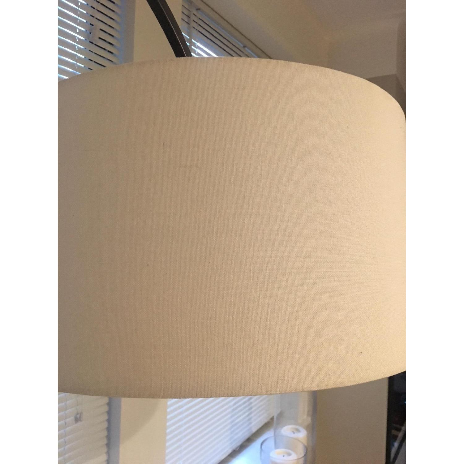 West Elm Overarching Linen Shade Floor Lamp in Antique Brass - image-3