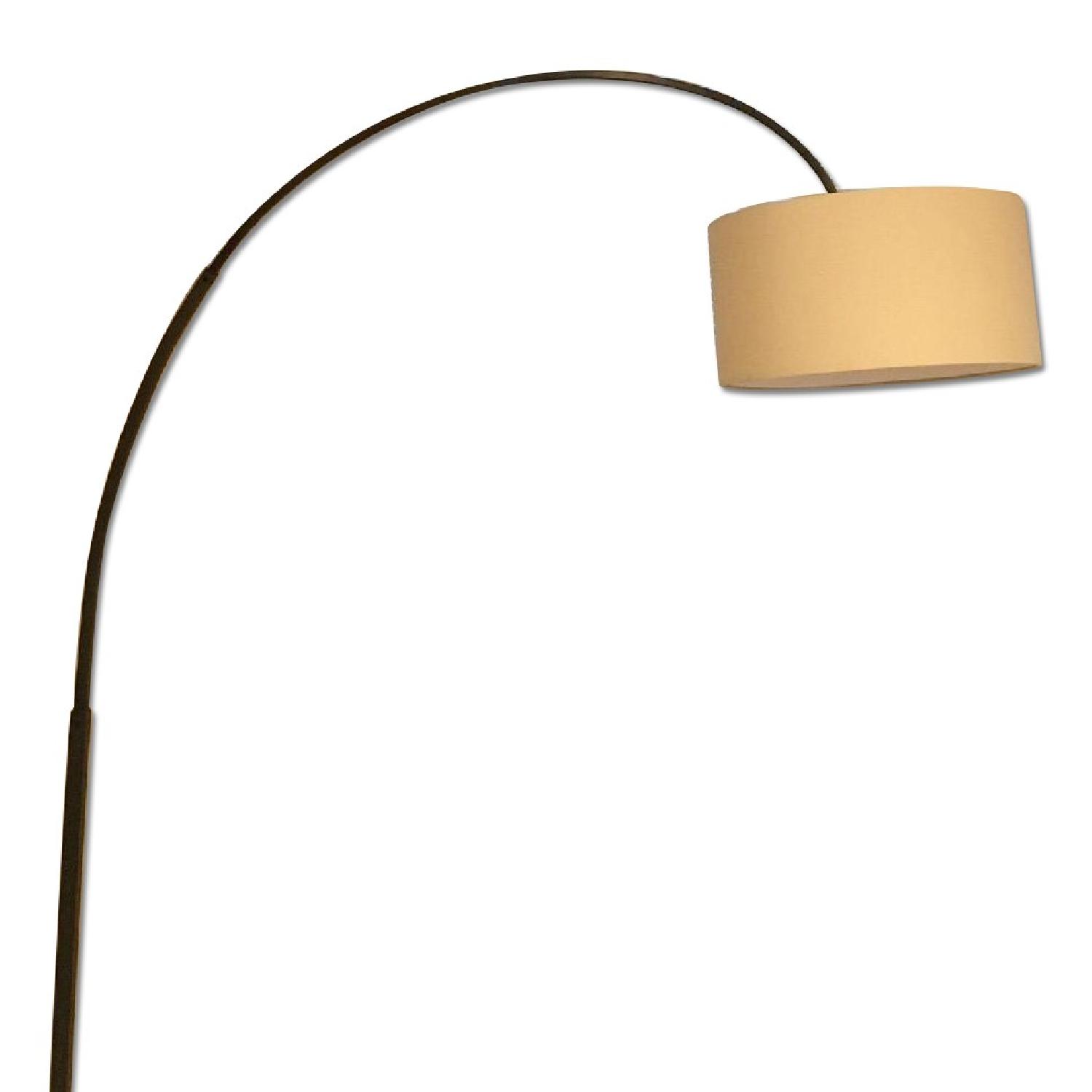 West Elm Overarching Linen Shade Floor Lamp in Antique Brass - image-0