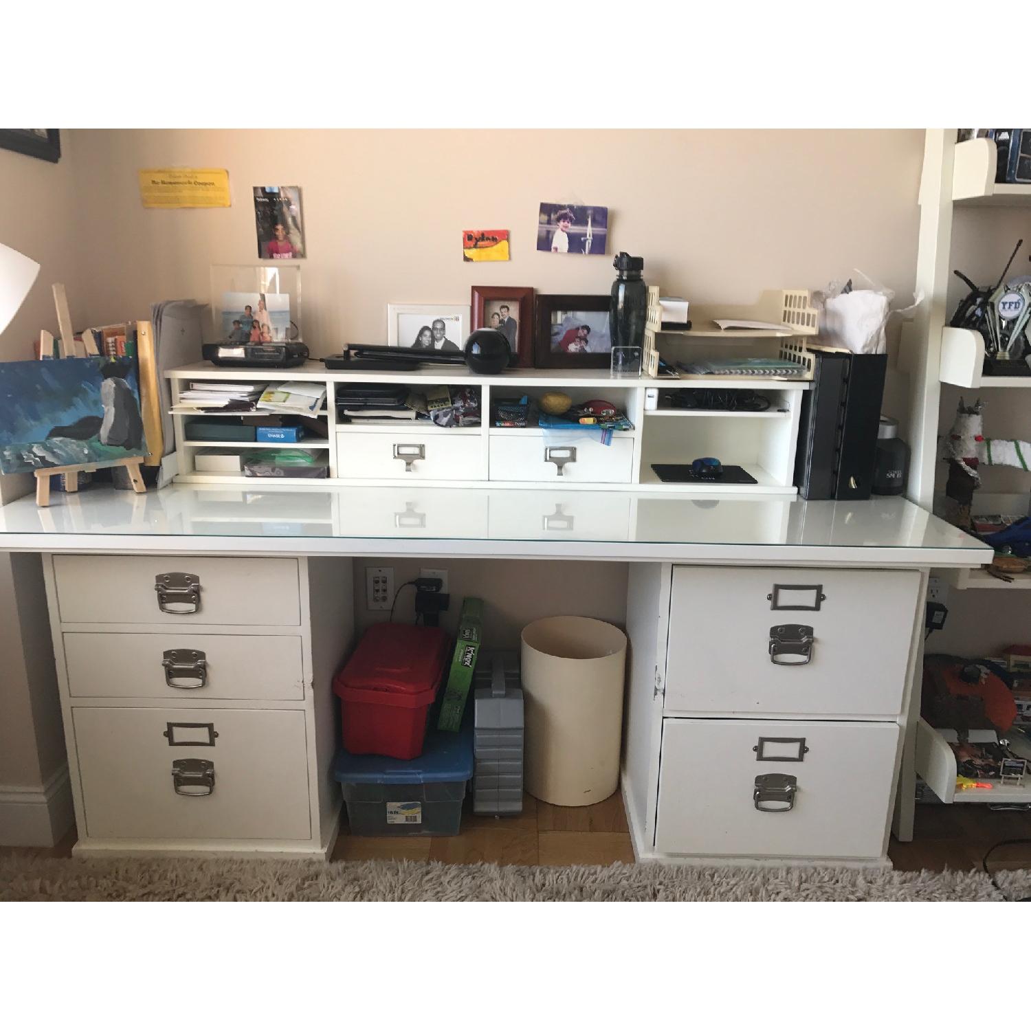 Pottery Barn Bedford 5 Drawer Rectangle Desk with Hutch in Antique White - image-1