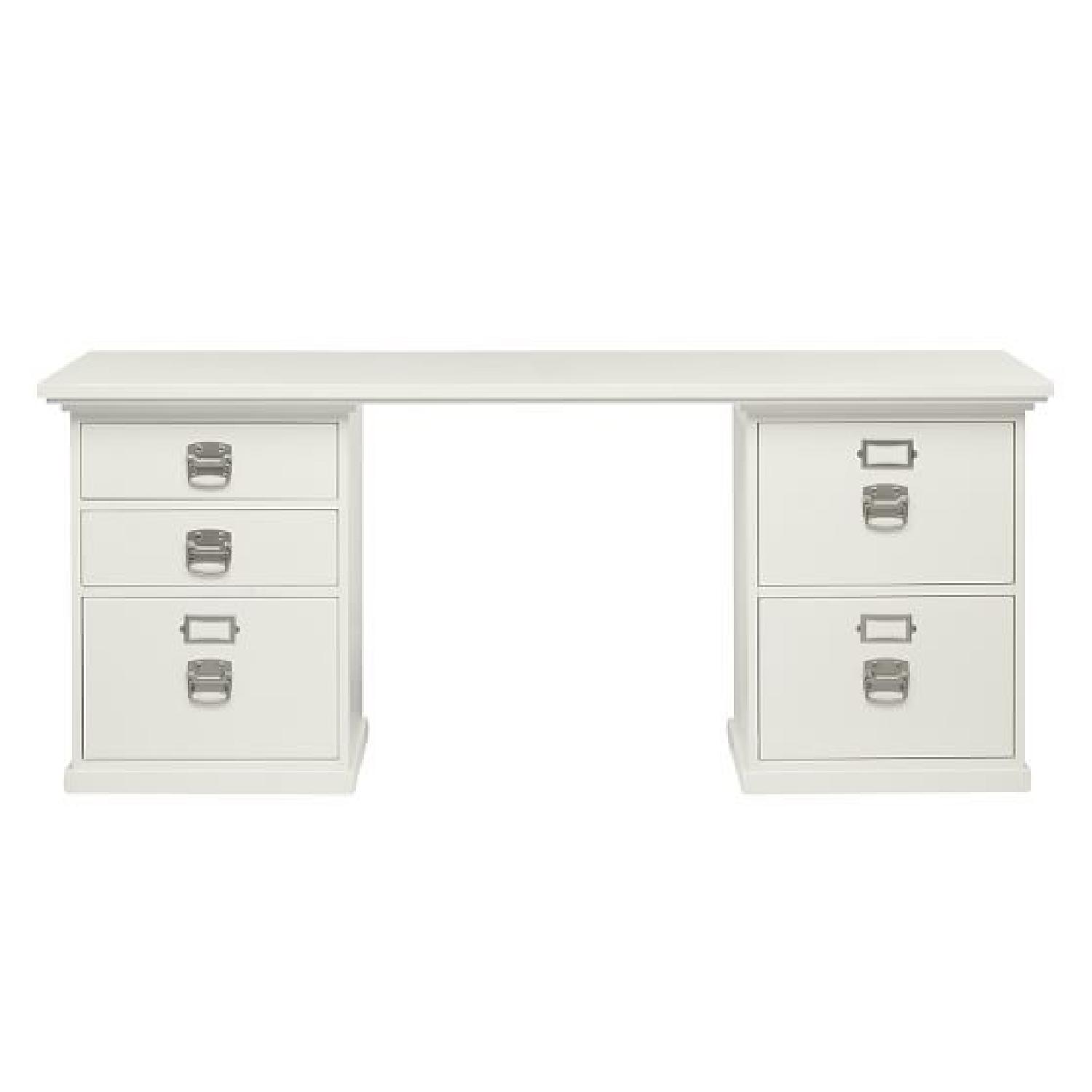 Pottery Barn Bedford 5 Drawer Rectangle Desk with Hutch in Antique White - image-4
