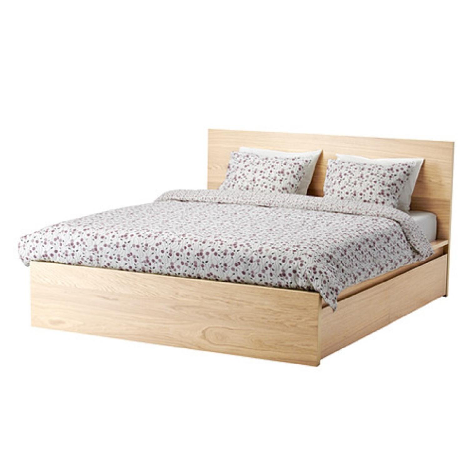 Ikea Malm Queen Size Bed in Stained Oak Veneer - image-0
