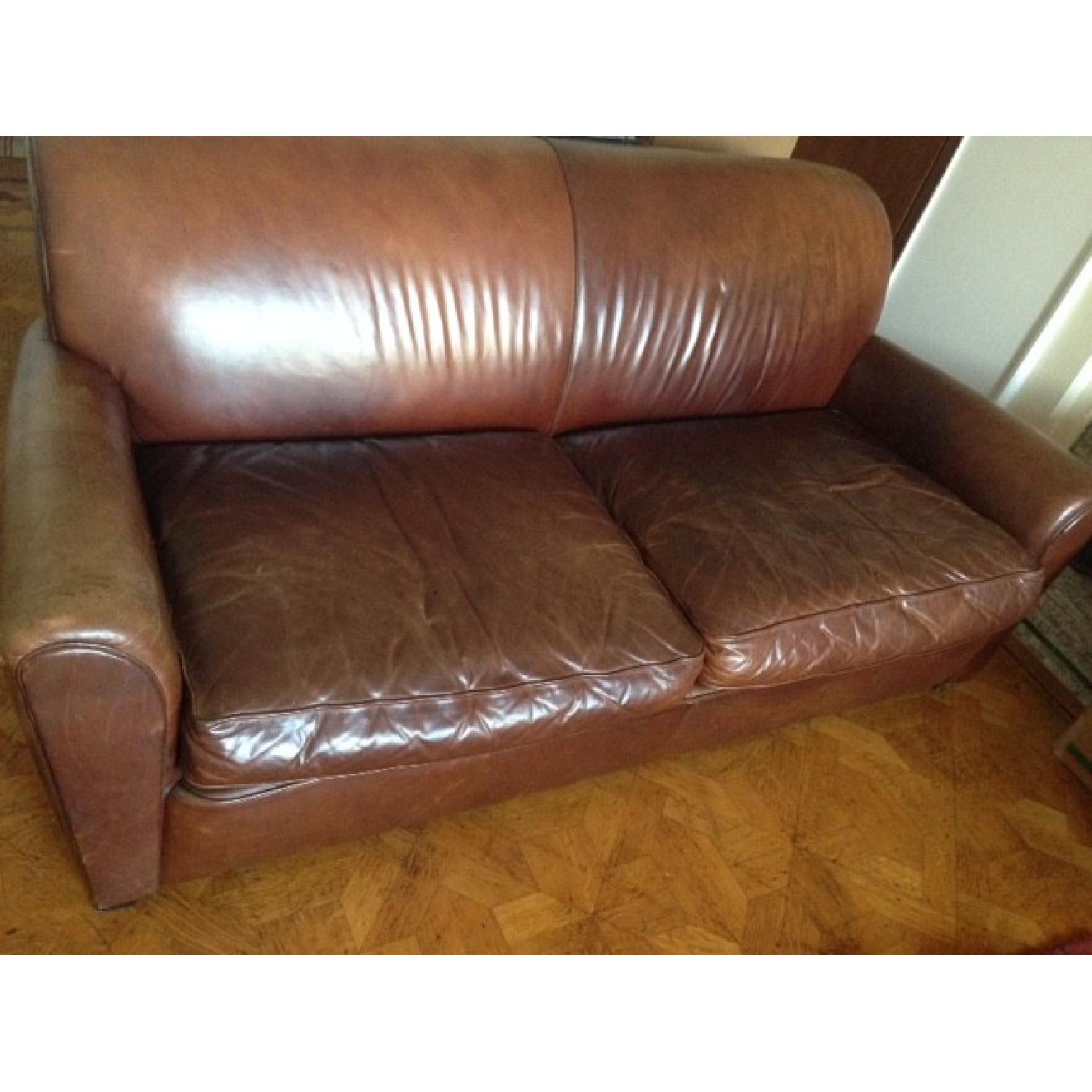 Pottery Barn Leather Club Sofa - image-1