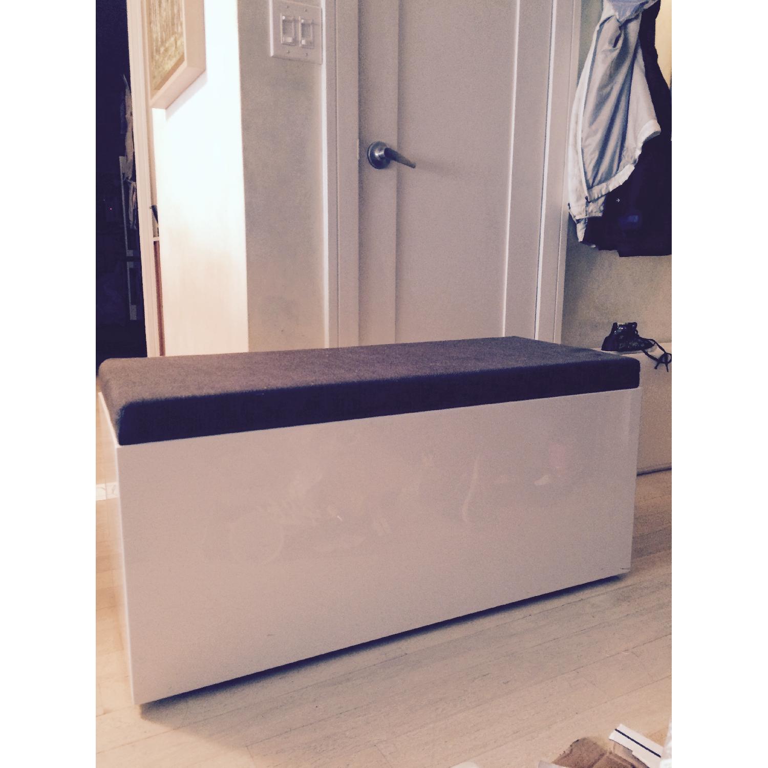CB2 Glossy White Storage Bench AptDeco