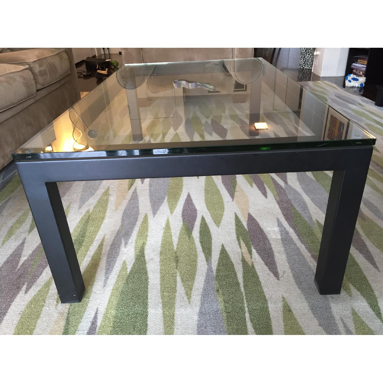 Crate & Barrel Parsons Rectangular Coffee Table with Glass Top - image-2