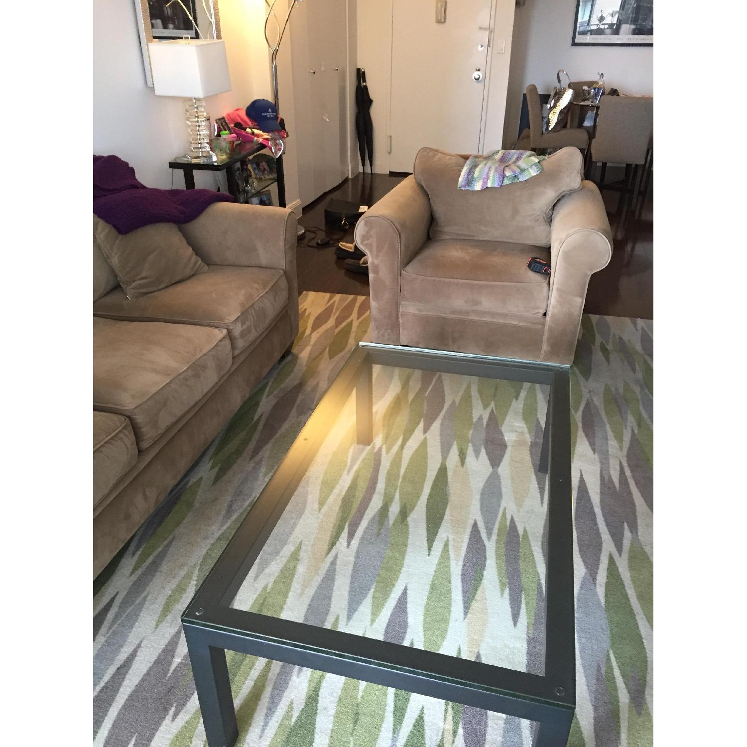 Crate & Barrel Parsons Rectangular Coffee Table with Glass Top - image-5