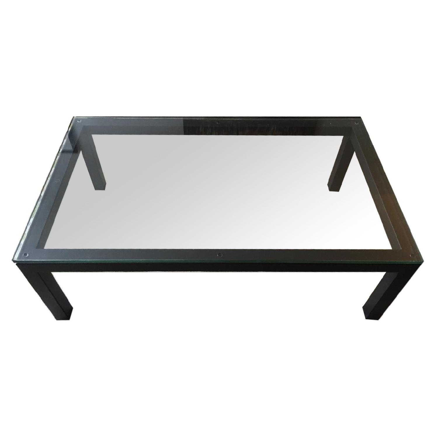 Crate & Barrel Parsons Rectangular Coffee Table with Glass Top AptDeco