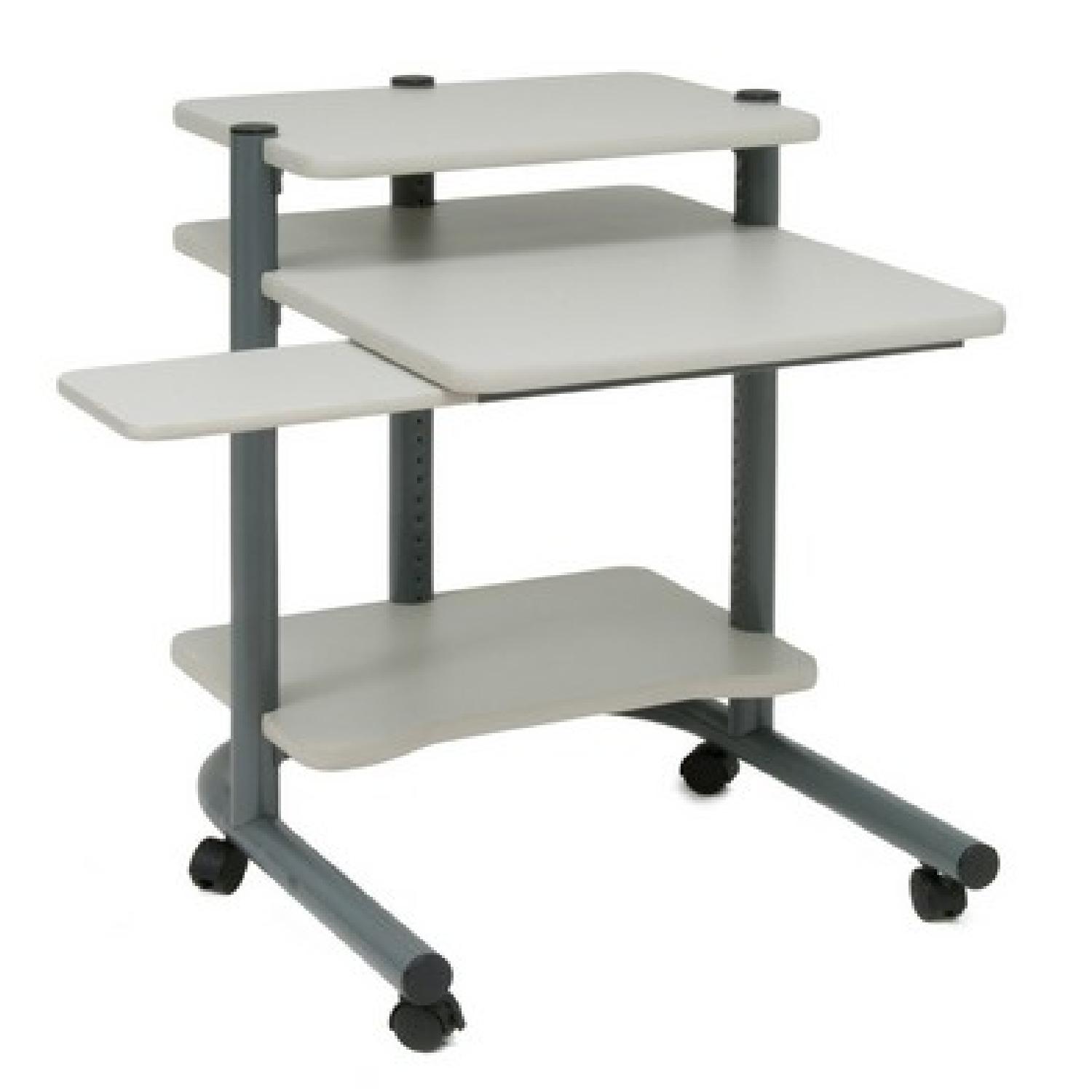 Height-Adjustable Ergonomic Mobile Computer Workstation in Pewter with Grey - image-2
