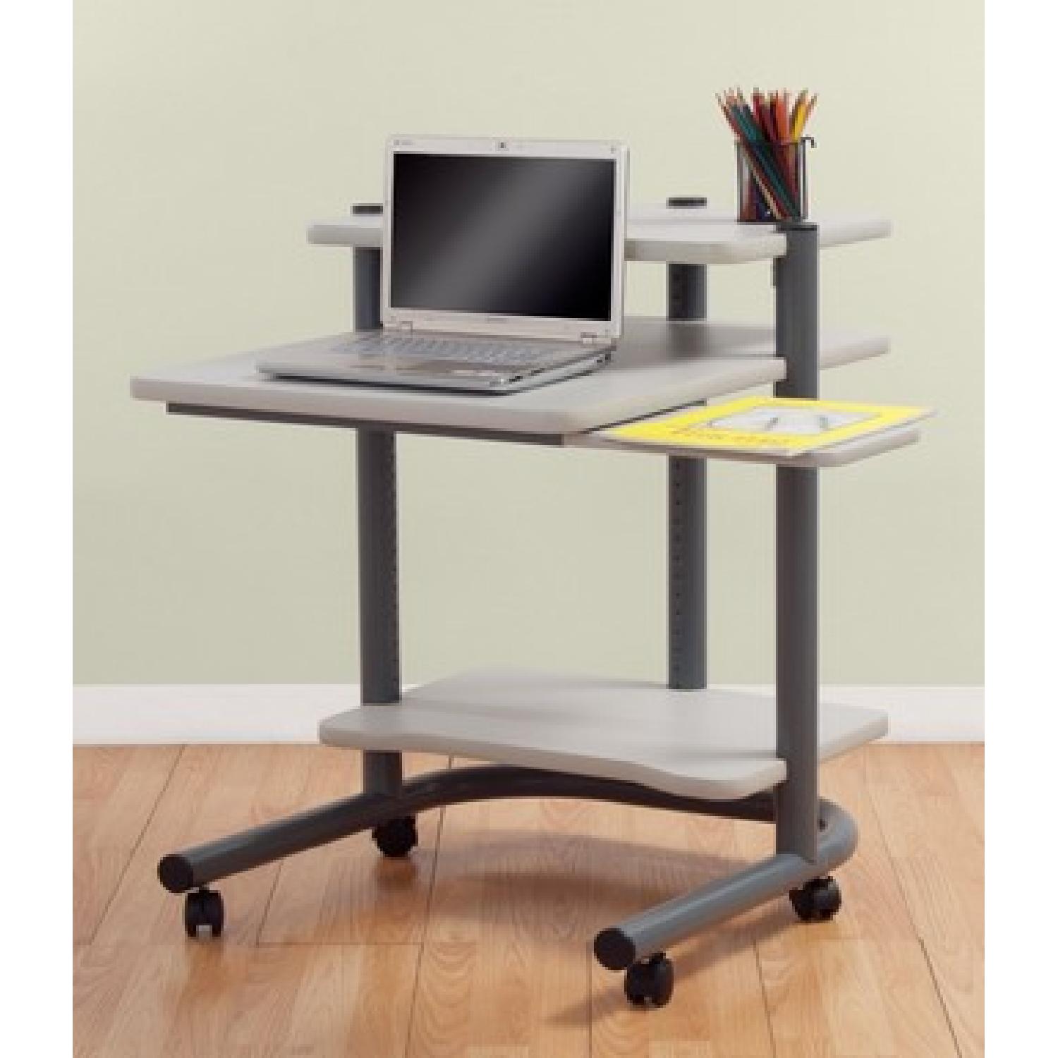 Height-Adjustable Ergonomic Mobile Computer Workstation in Pewter with Grey - image-3