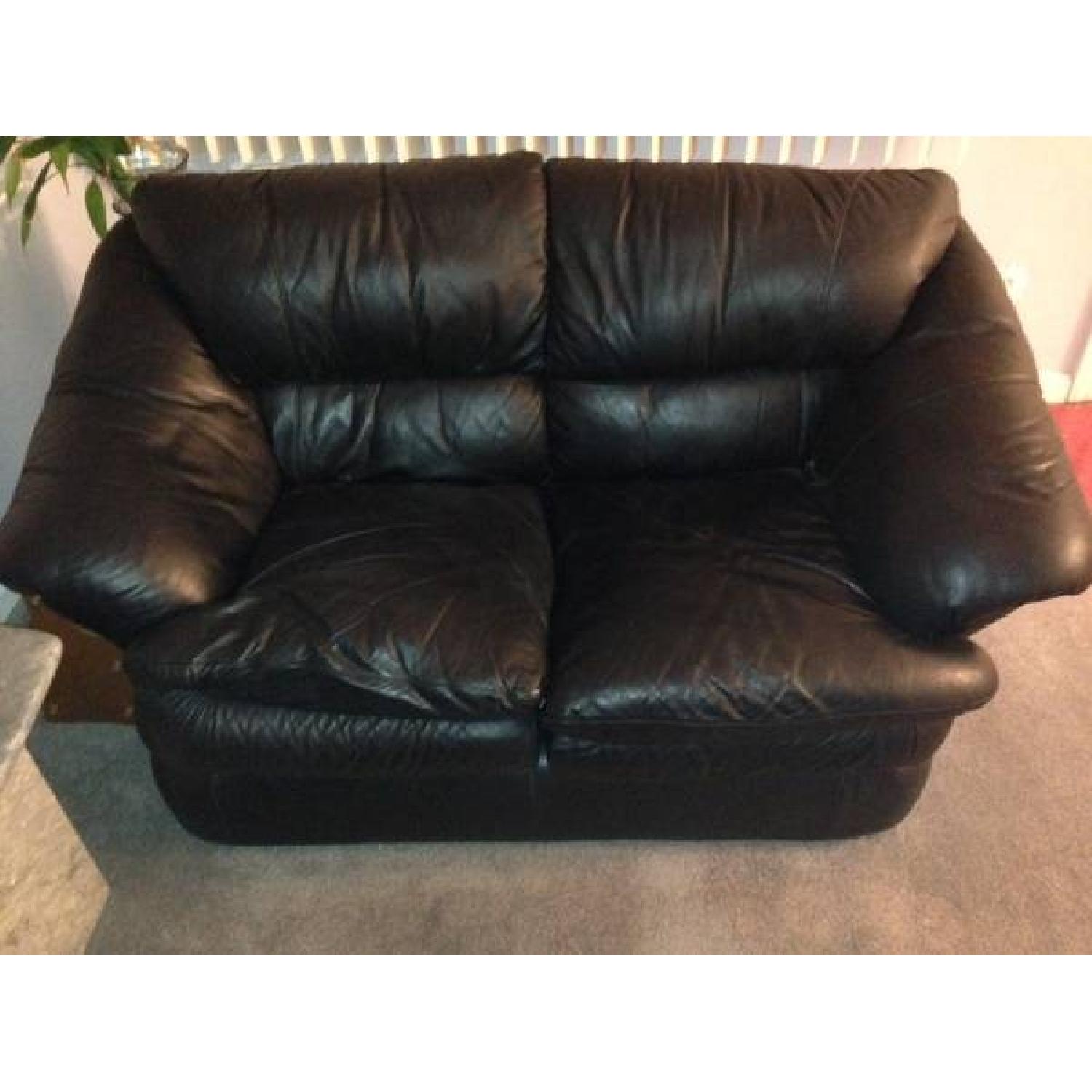 LeatherTrend Black Leather Loveseat - image-1
