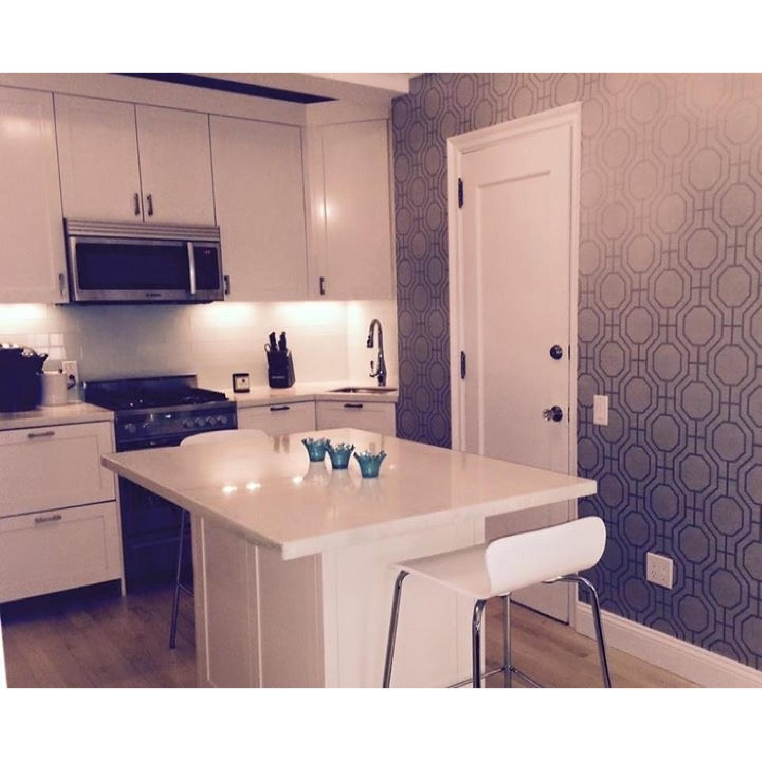 Custom Built Marble Top Kitchen Island on Wheels AptDeco