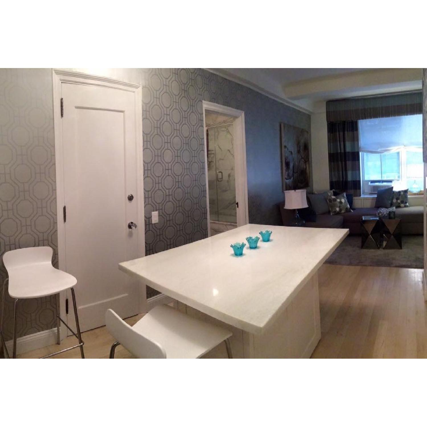 Custom Built Marble Top Kitchen Island on Wheels AptDeco