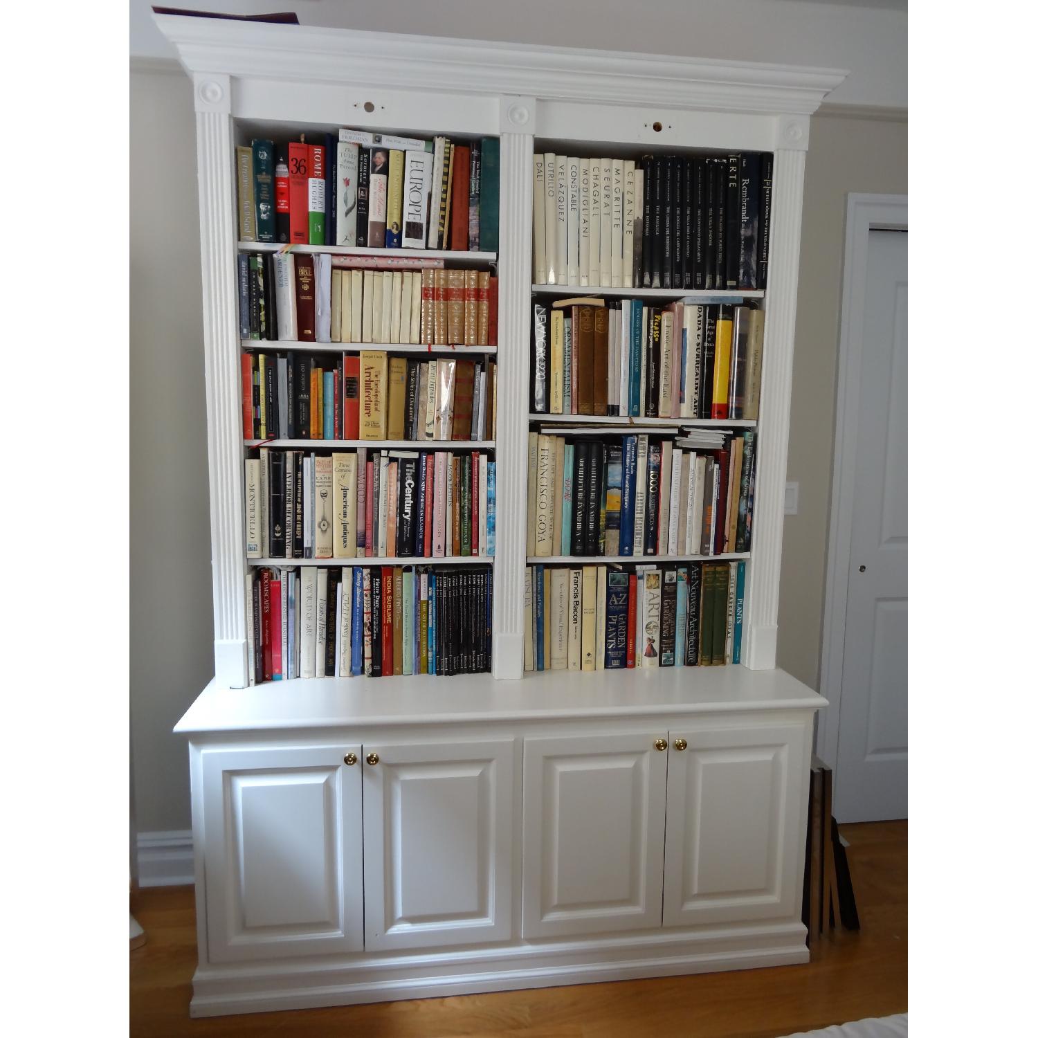 Custom Bookcase w/ Painted Finish and Sconces AptDeco