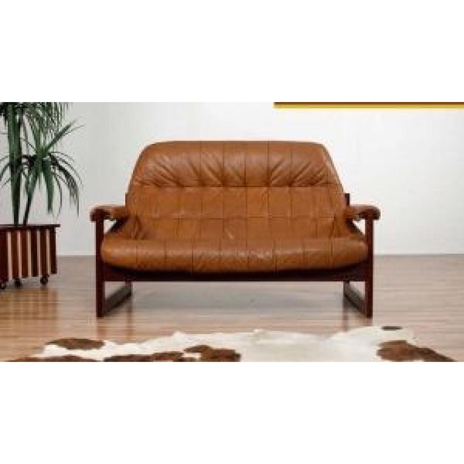 Mid-Century Percival Lafer Rosewood & Cognac Leather Loveseat - image-1