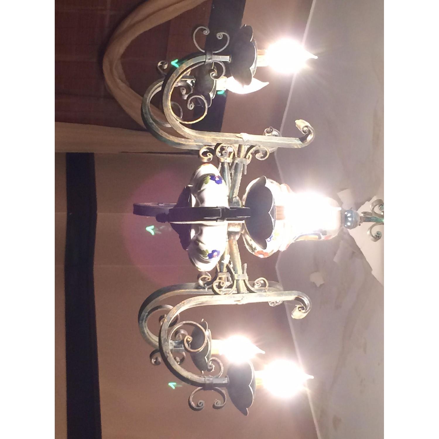 Vintage Italian Tuscan Ceramic & Wrought Iron Chandelier - image-1