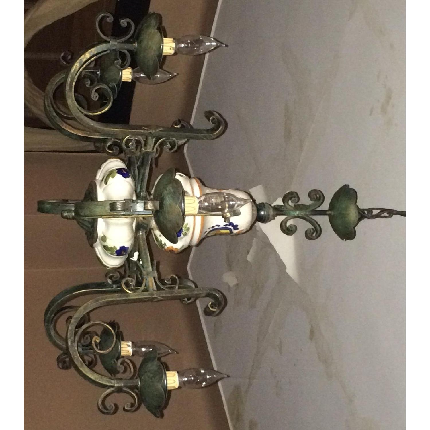 Vintage Italian Tuscan Ceramic & Wrought Iron Chandelier - image-2