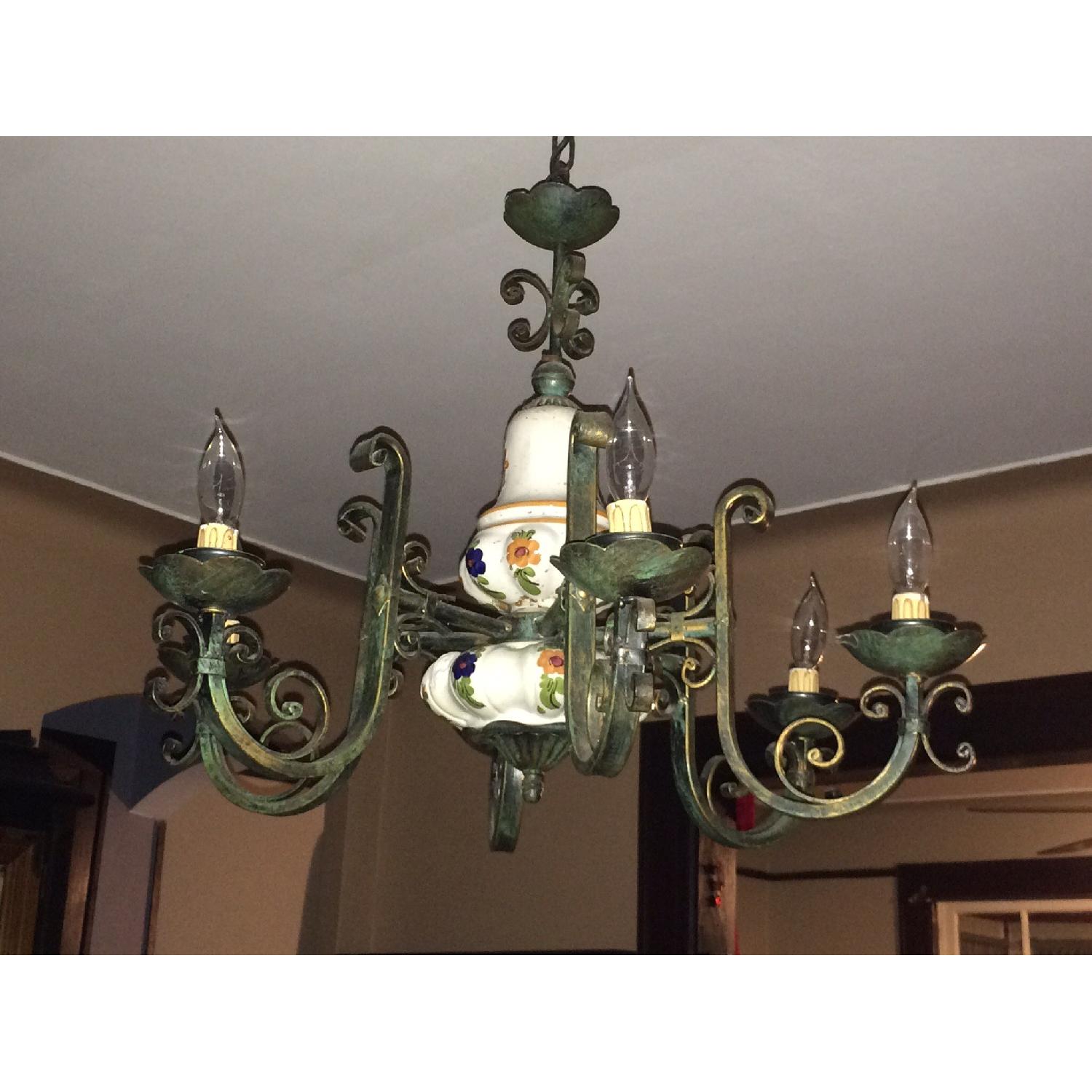 Vintage Italian Tuscan Ceramic & Wrought Iron Chandelier - image-4