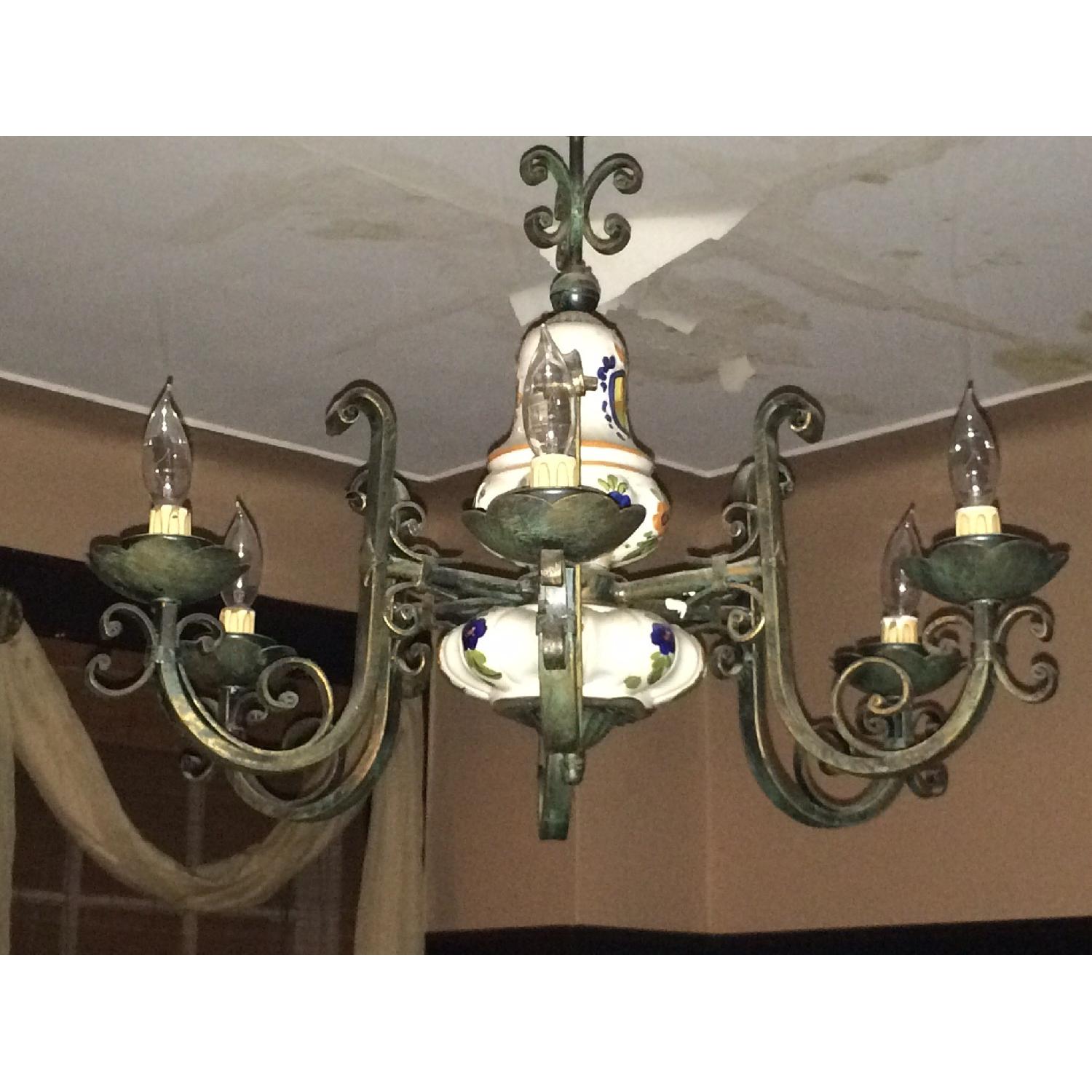 Vintage Italian Tuscan Ceramic & Wrought Iron Chandelier - image-5