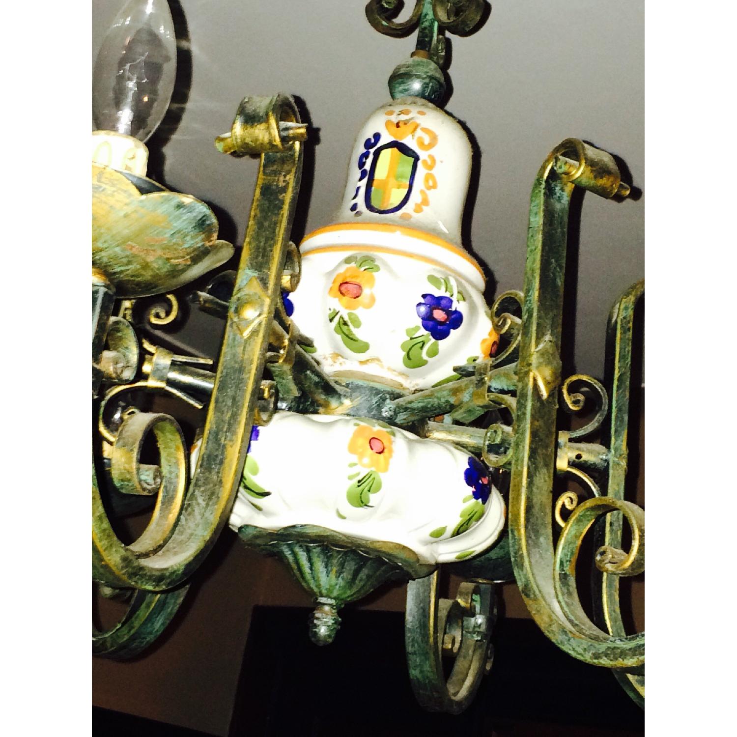Vintage Italian Tuscan Ceramic & Wrought Iron Chandelier - image-6