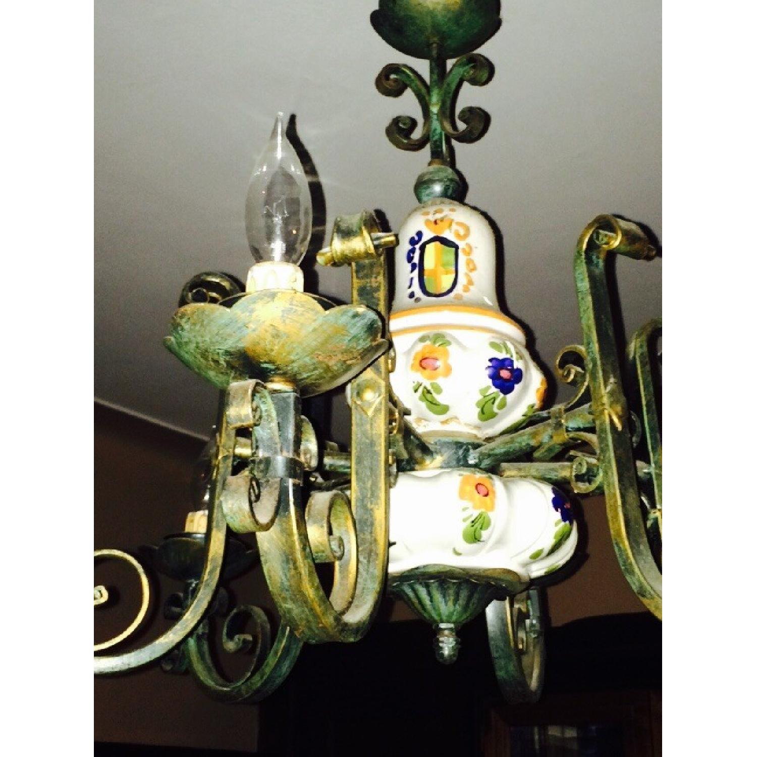 Vintage Italian Tuscan Ceramic & Wrought Iron Chandelier - image-7