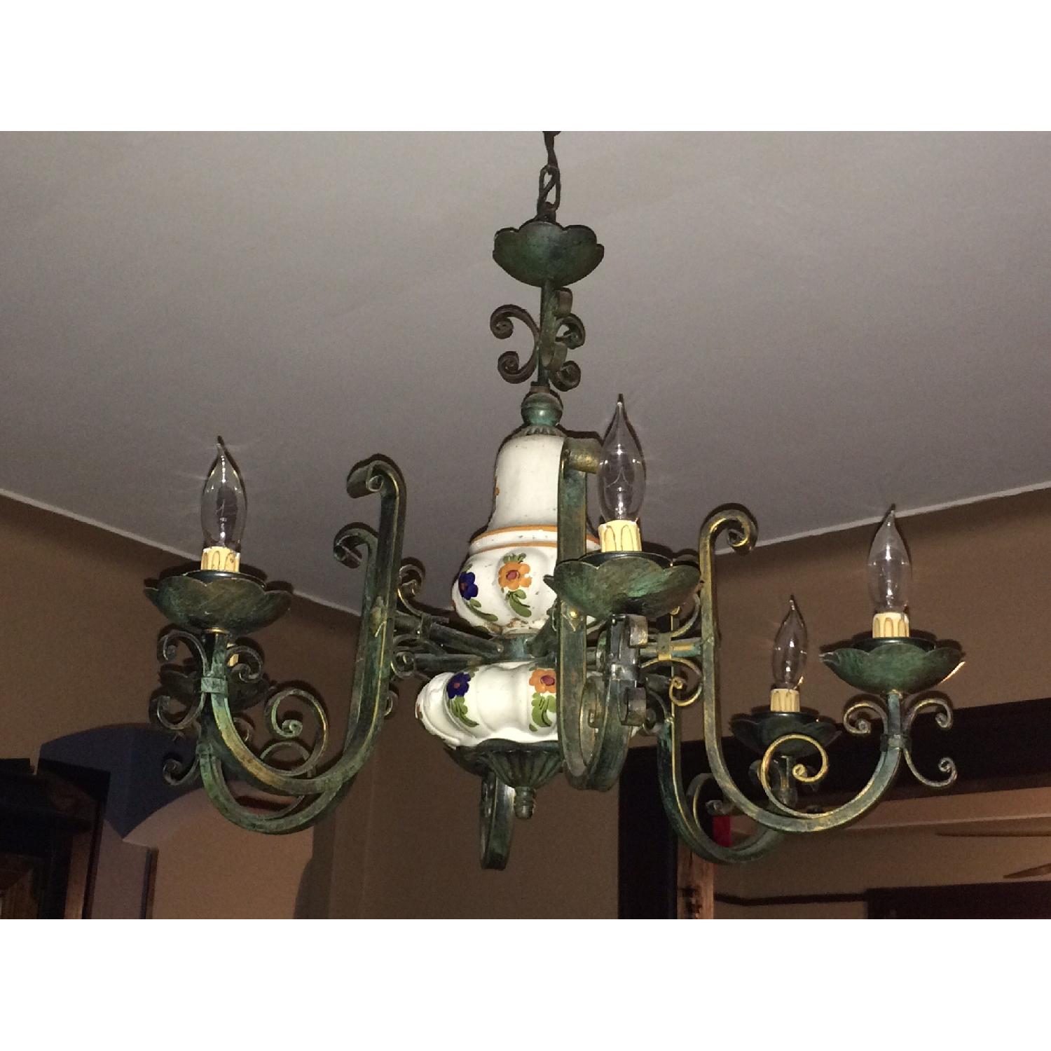 Vintage Italian Tuscan Ceramic & Wrought Iron Chandelier - image-8