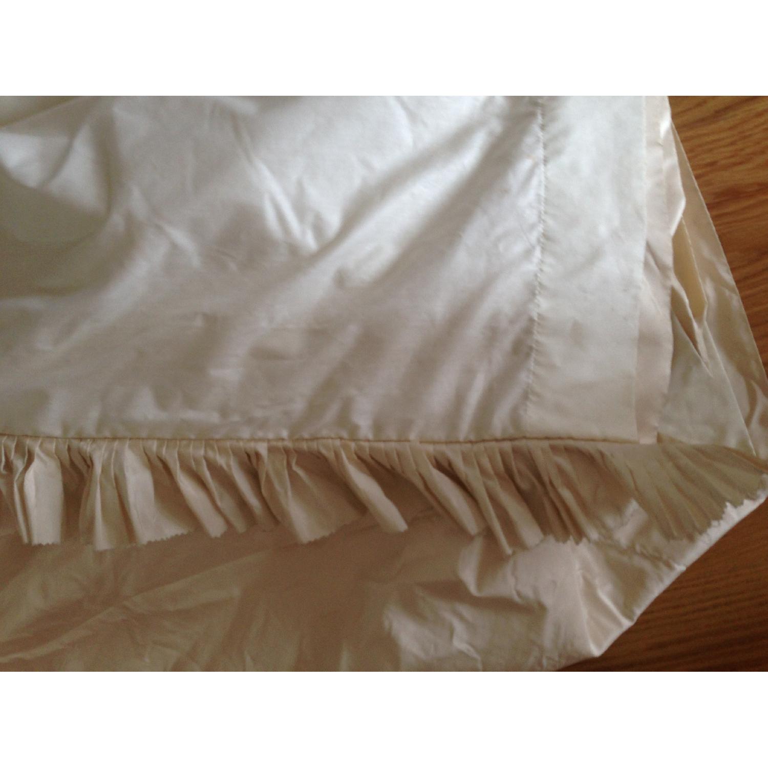 White Silk Taffeta Curtains with Pleated Ruffle Edge - Pair - image-1