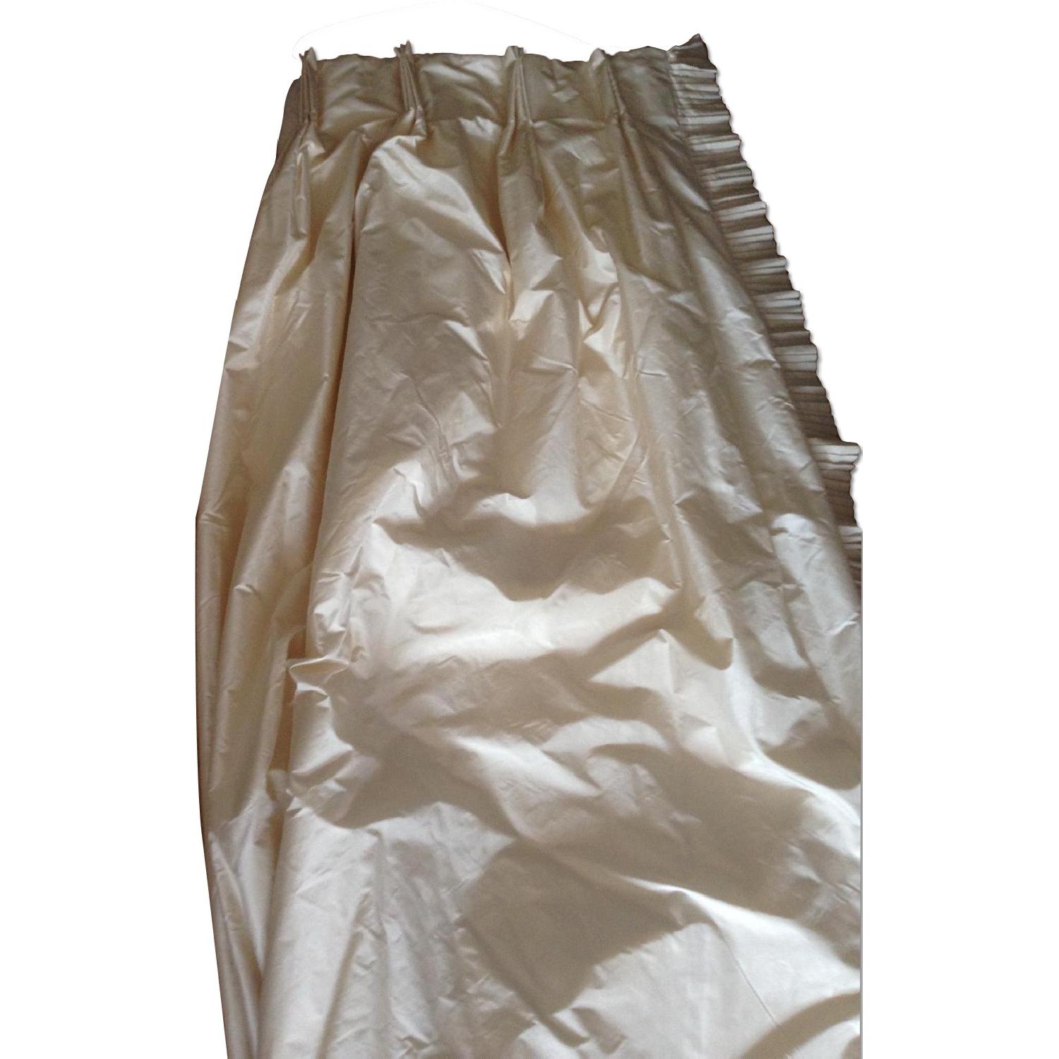 White Silk Taffeta Curtains with Pleated Ruffle Edge - Pair - image-0