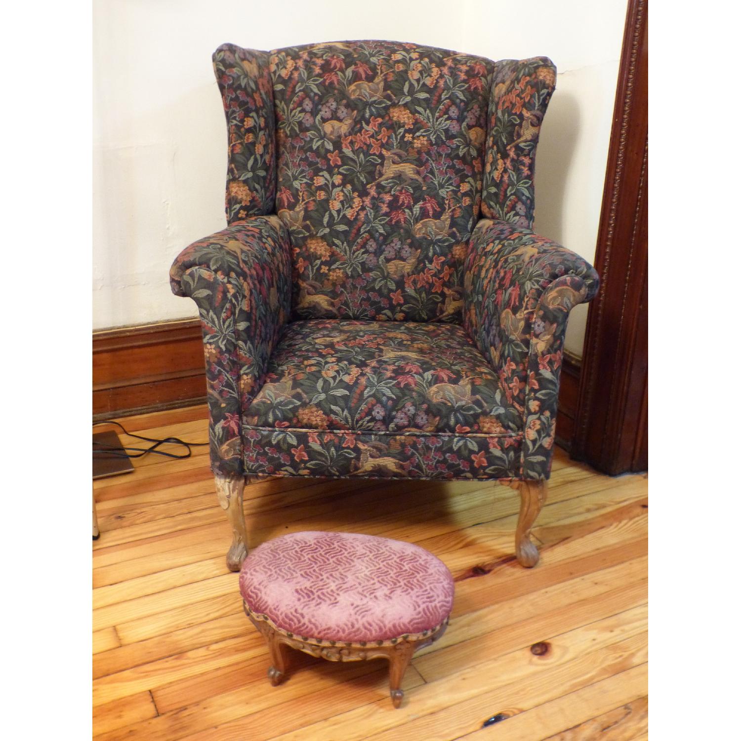 Mid Century Wingback Chair + Footstool - image-1