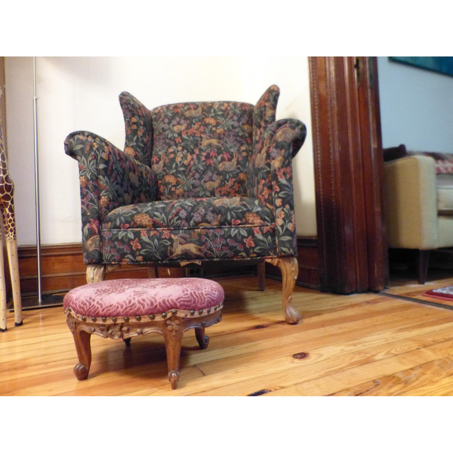 Mid Century Wingback Chair + Footstool - image-2
