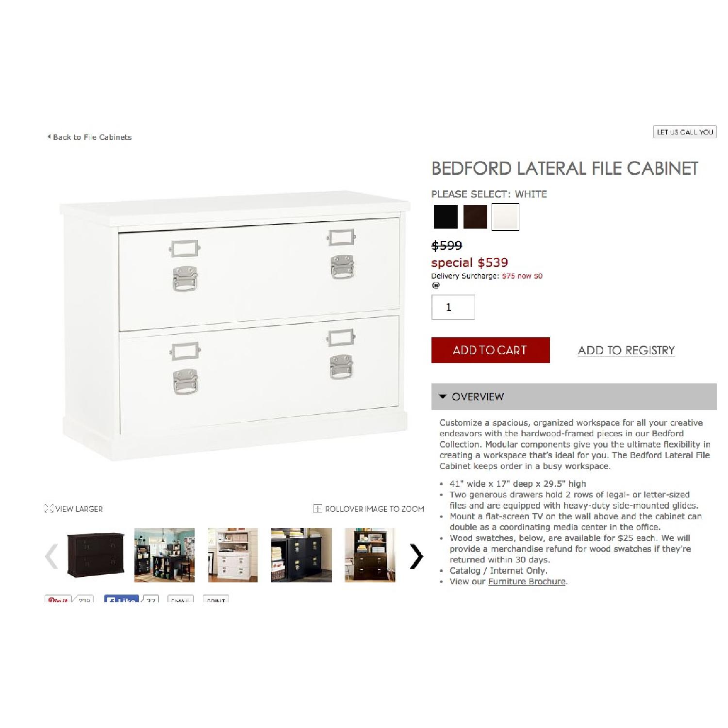 Pottery Barn Bedford Lateral Filing Cabinet - image-7