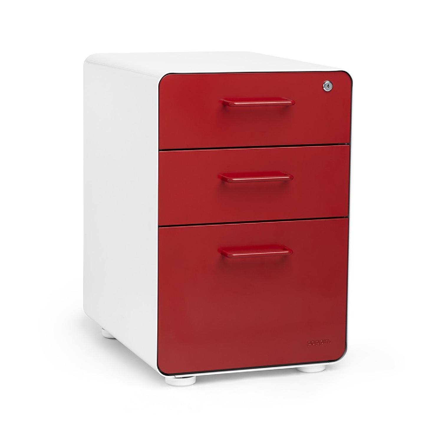 Poppin NYC White + Red 3-Drawer File Cabinet - image-1